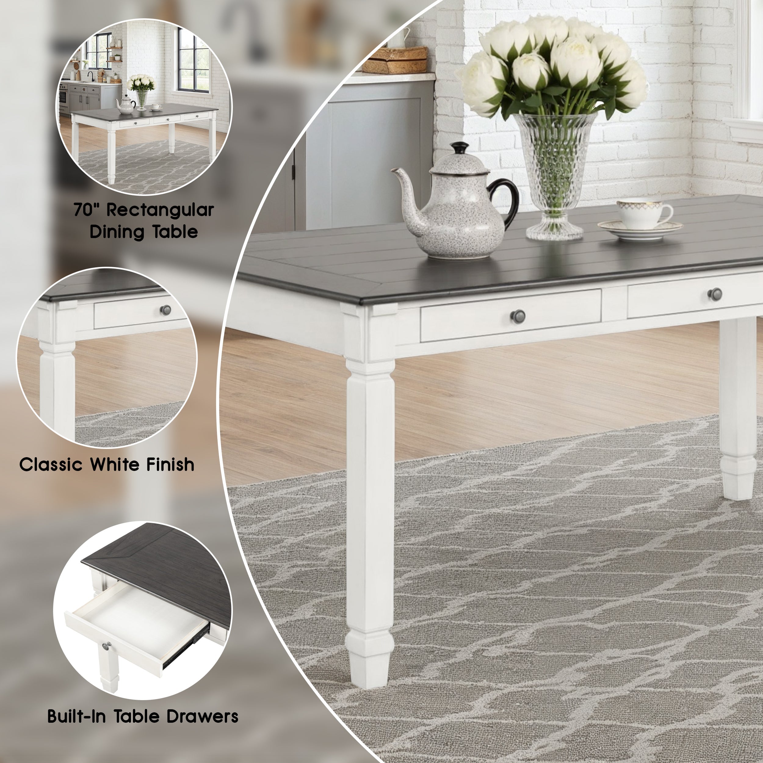 Castora Rustic Farmhouse Dining Table