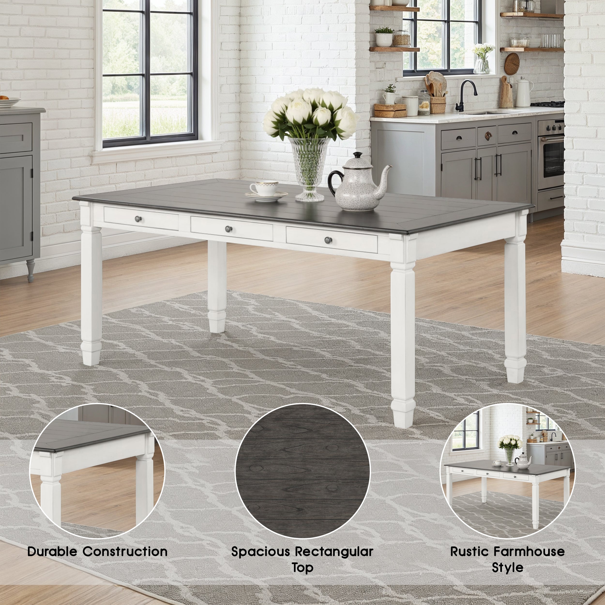 Castora Rustic Farmhouse Dining Table