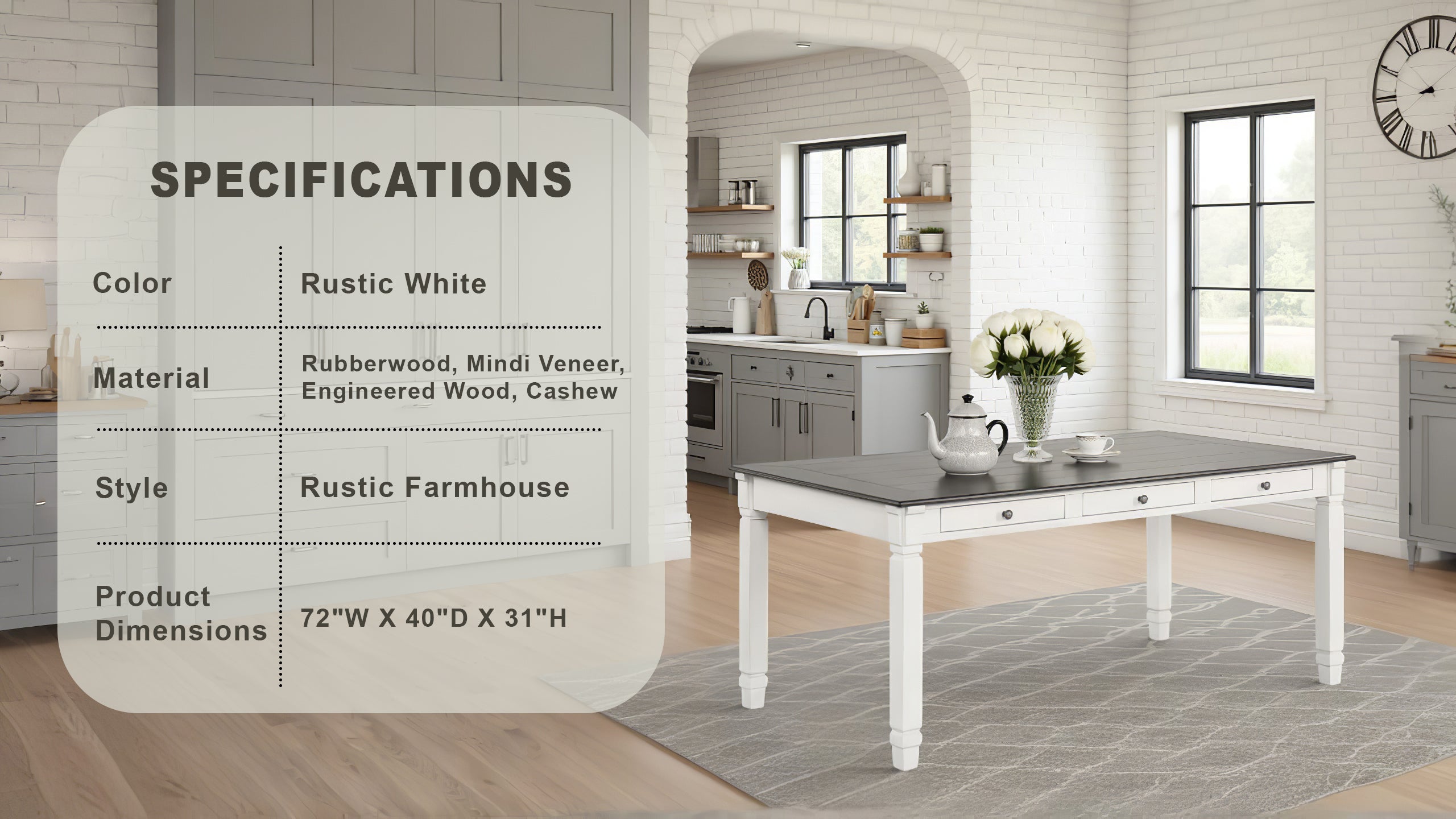 Castora Rustic Farmhouse Dining Table