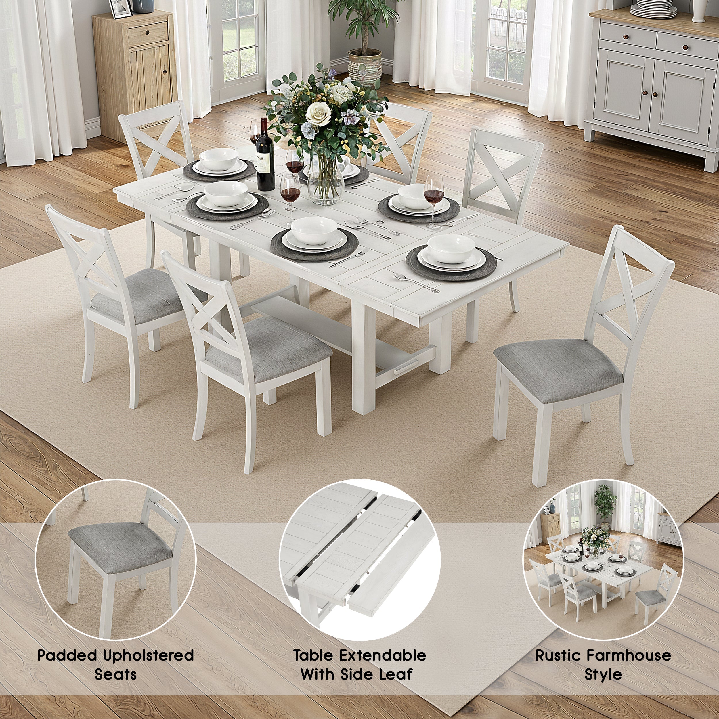 Bellferri Rustic Farmhouse Dining Set, 7 Pieces