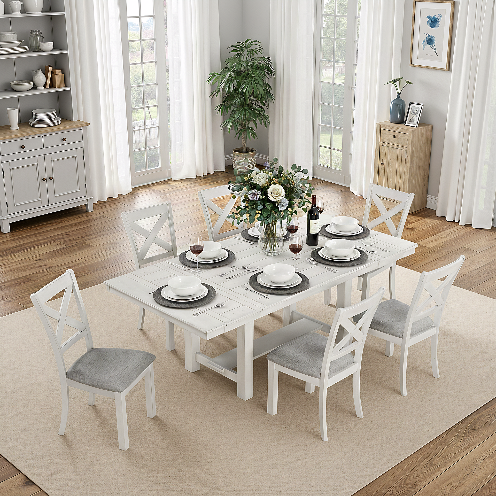 Bellferri Rustic Farmhouse Dining Set, 7 Pieces