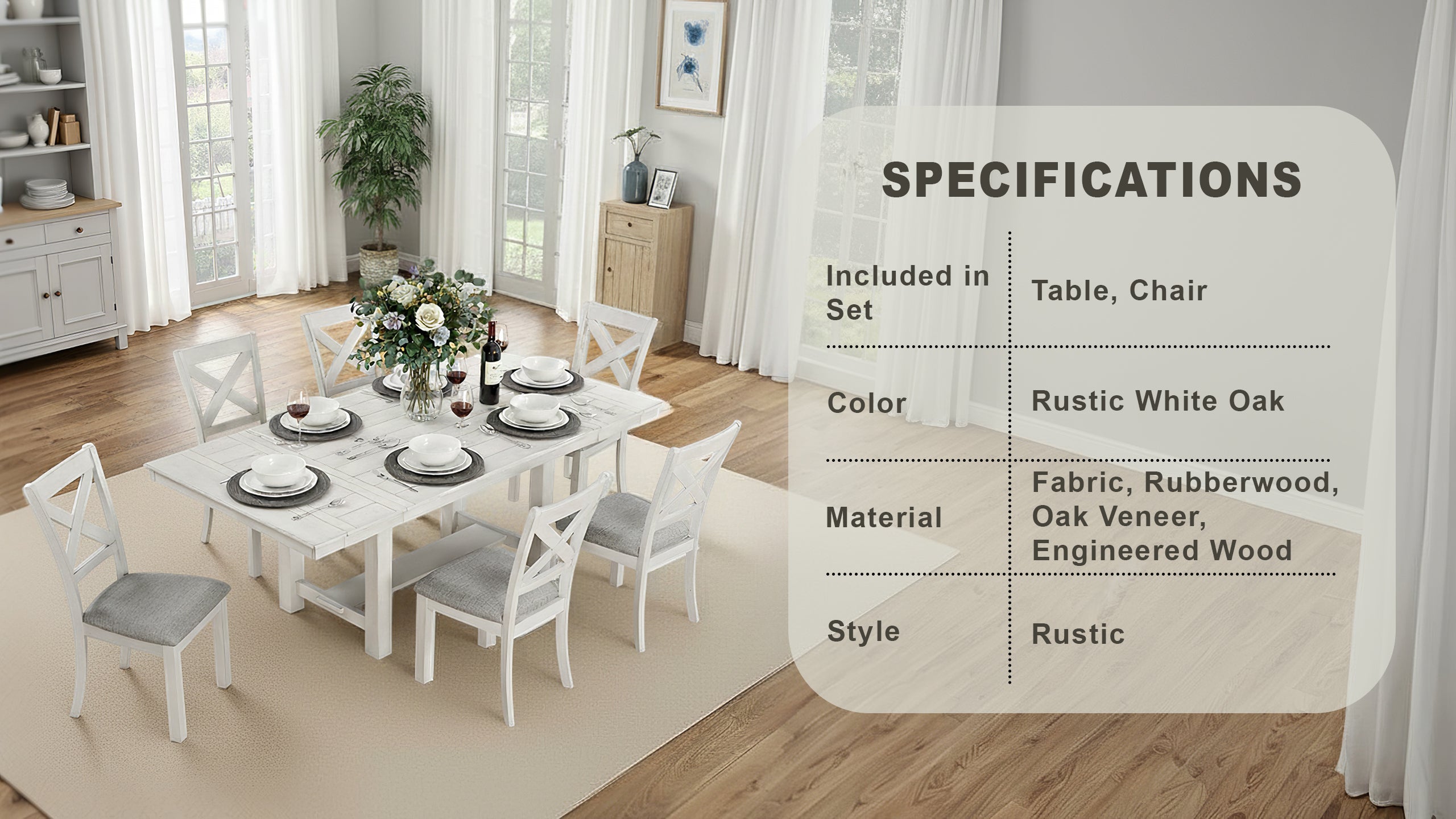 Bellferri Rustic Farmhouse Dining Set, 7 Pieces