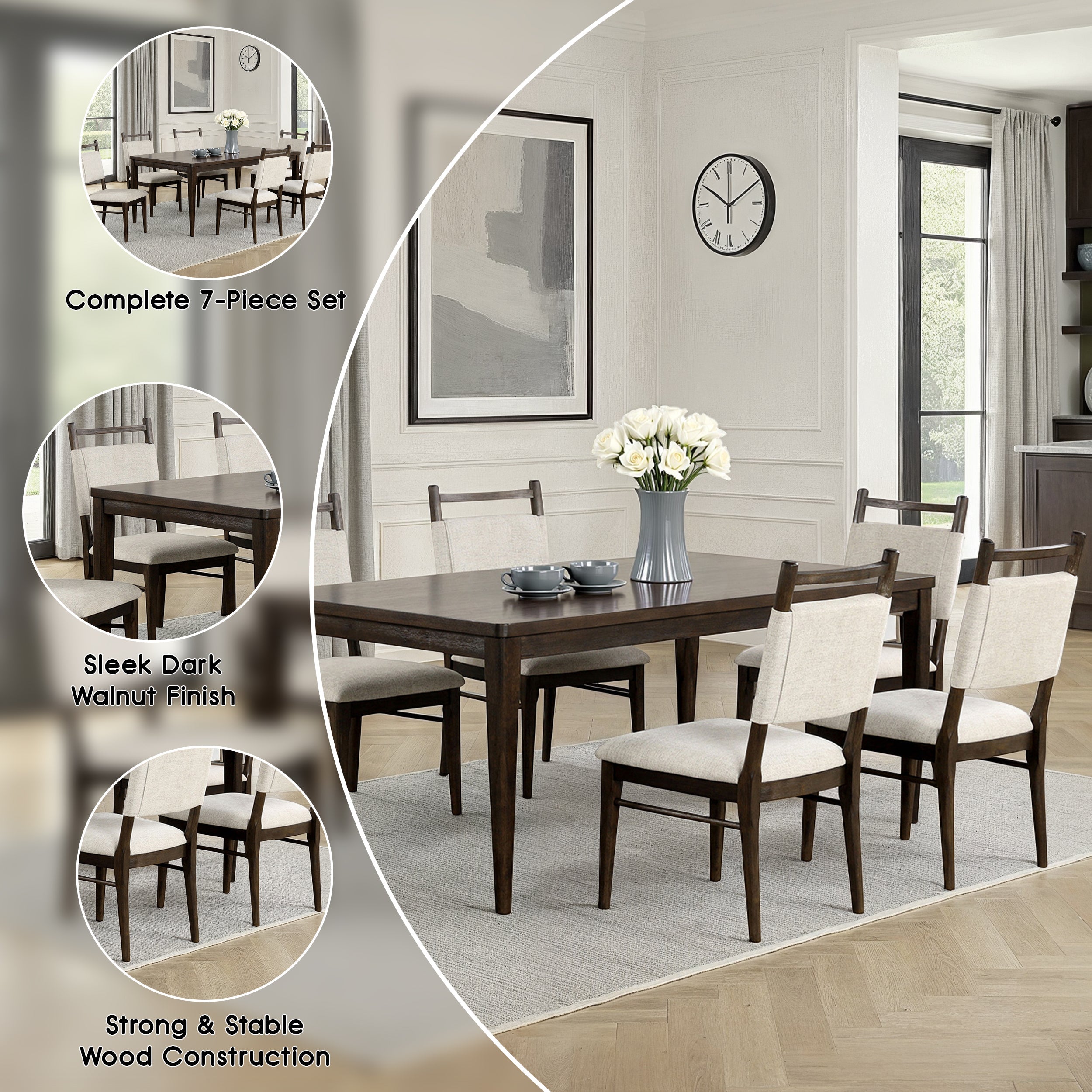 Clarendon Modern Dining Set, 7 Pieces