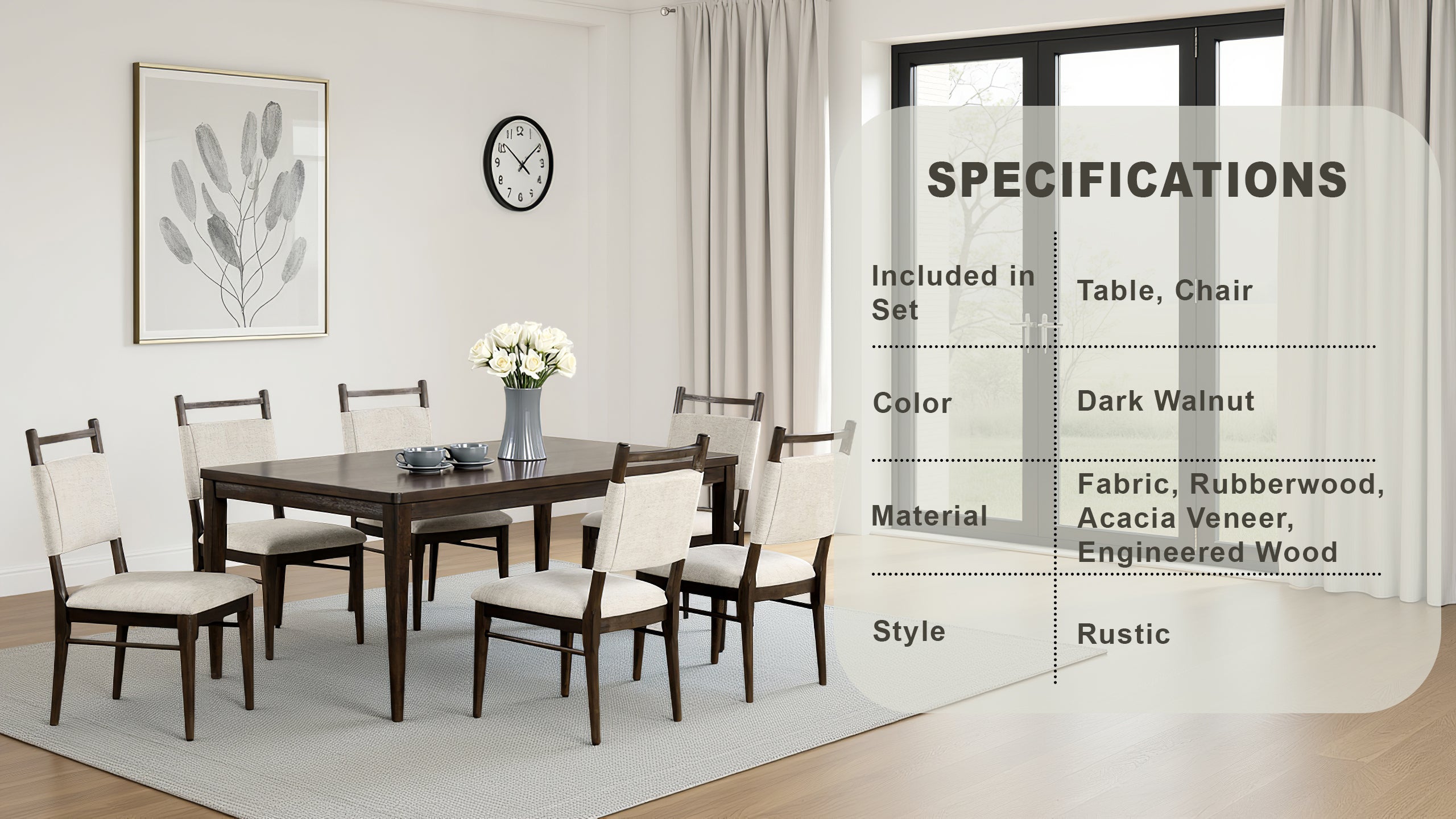 Clarendon Modern Dining Set, 7 Pieces