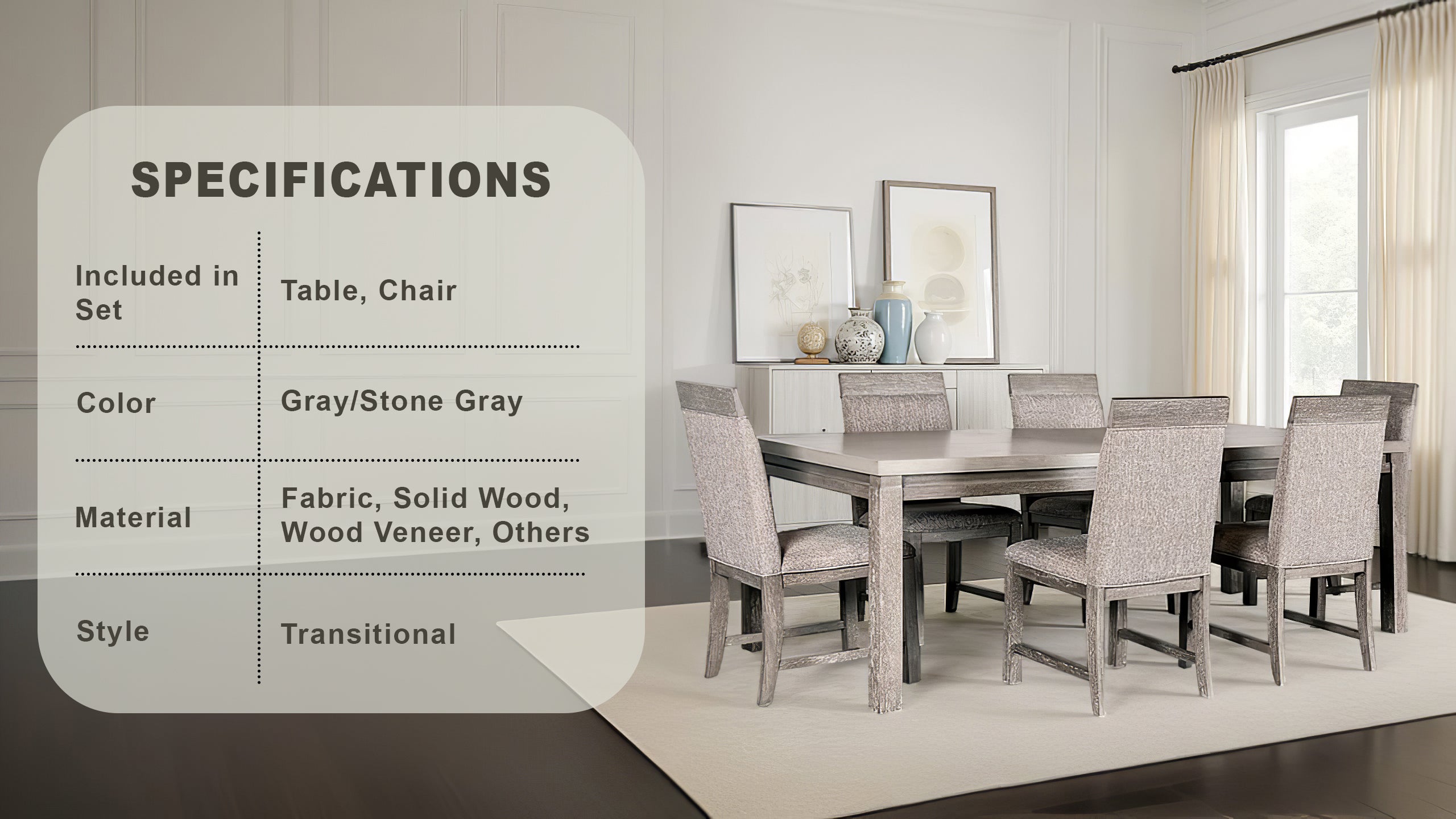 Duralis Transitional Dining Set, 7 Pieces