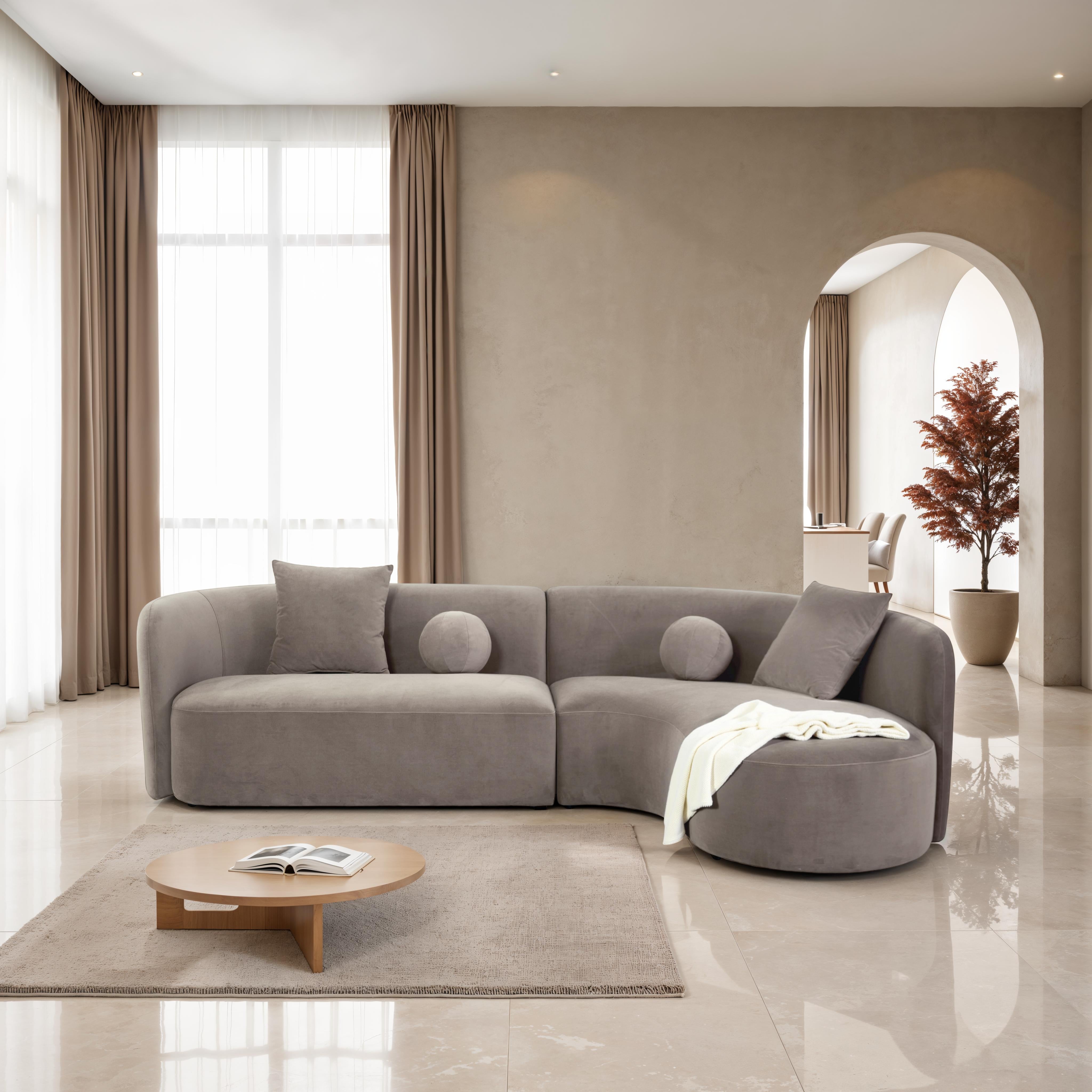 Nexoes Exclusive Contemporary Chenille Sectional Sofa with Accent Pillows and Sturdy Hardwood Frame
