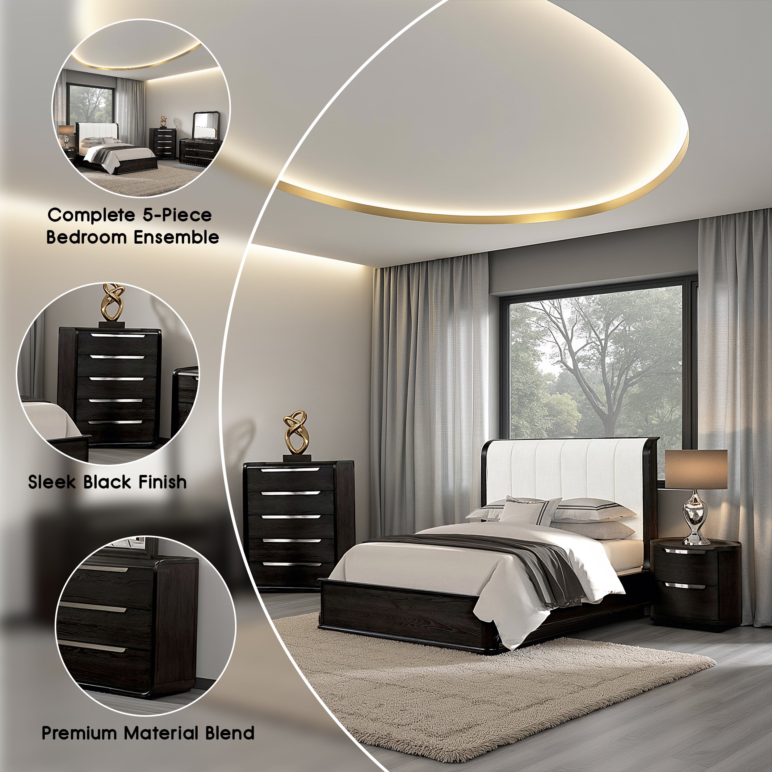 Wentworth Modern Contemporary Bedroom Set, 5 Pieces