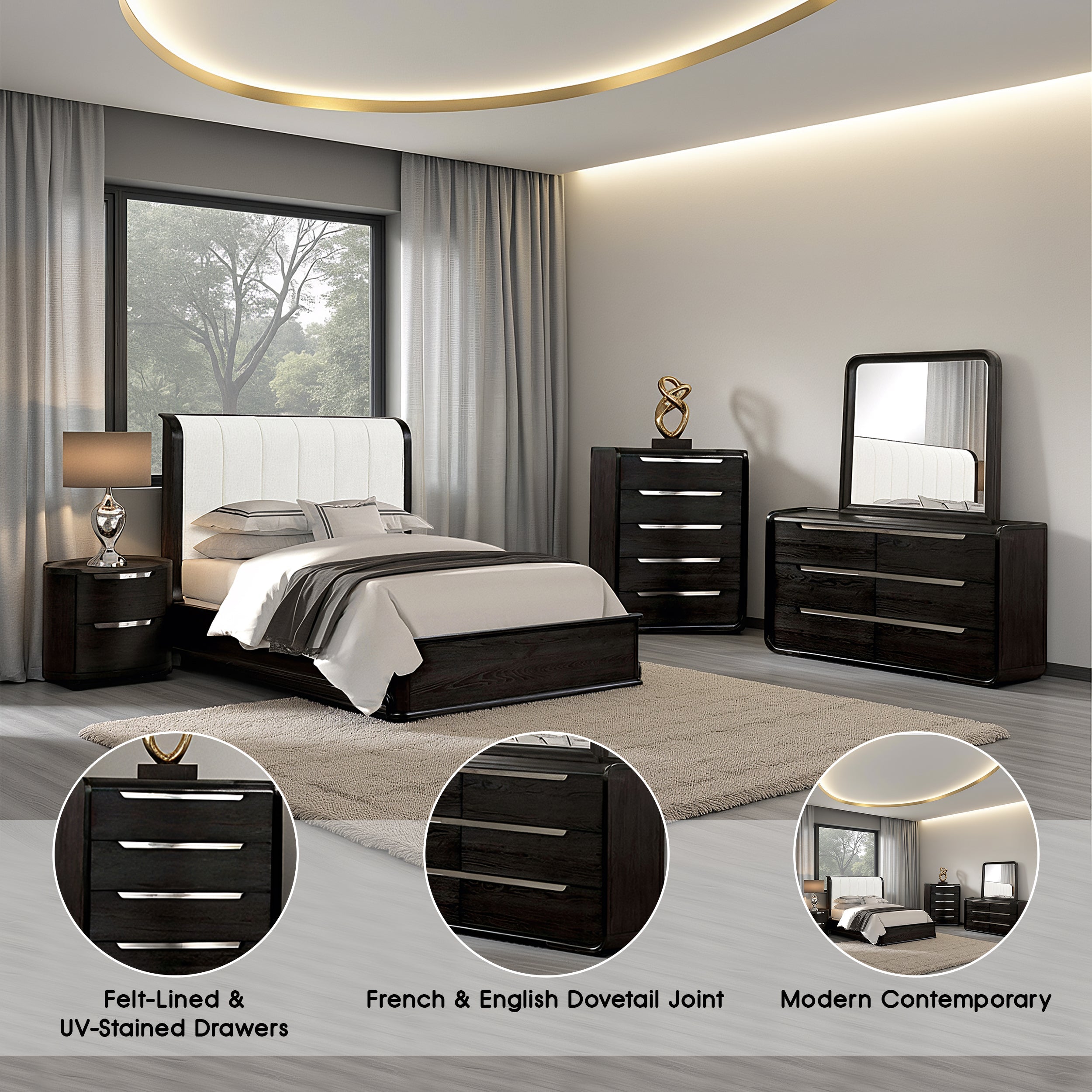 Wentworth Modern Contemporary Bedroom Set, 5 Pieces