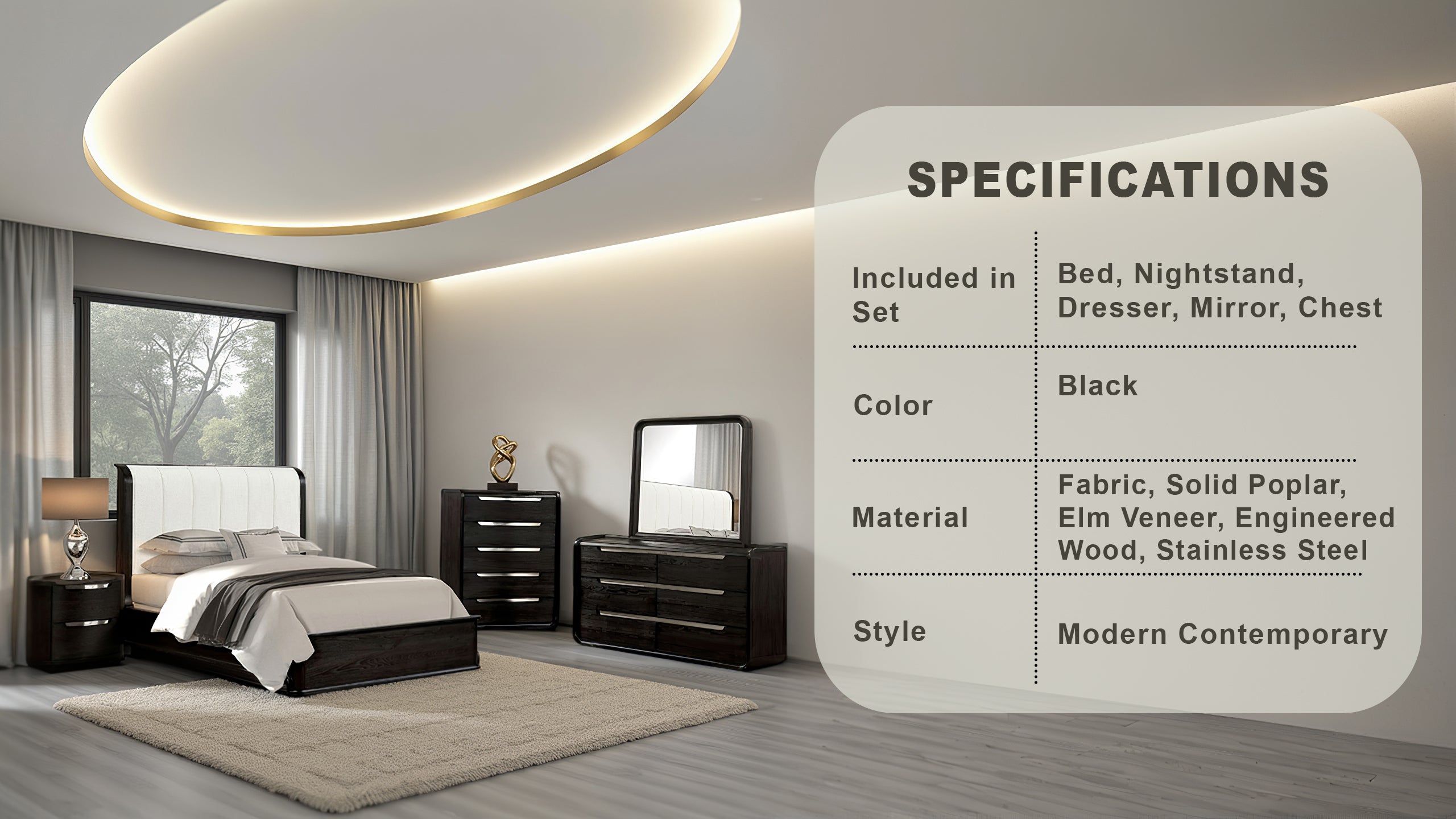 Wentworth Modern Contemporary Bedroom Set, 5 Pieces