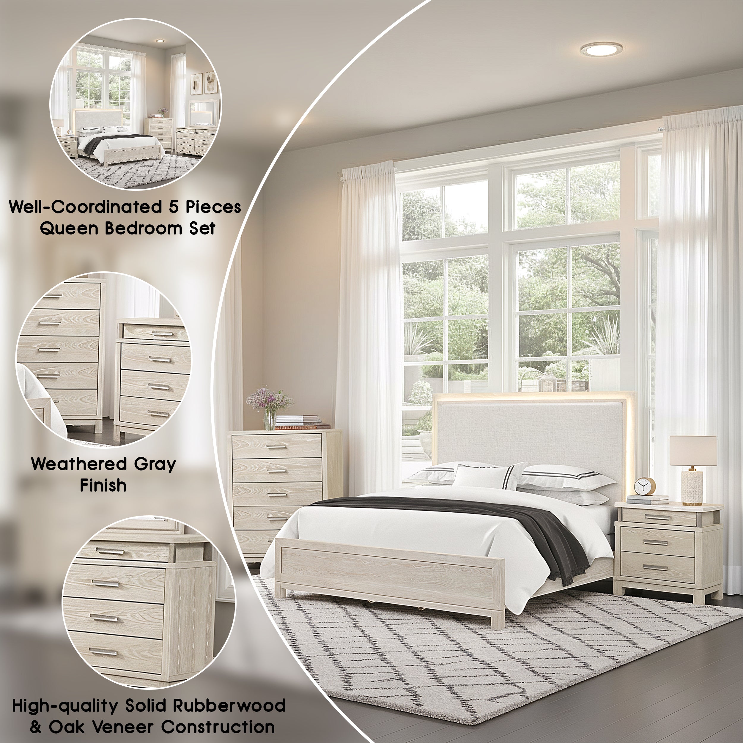 Chavigny Transitional Bedroom Set, 5 Pieces