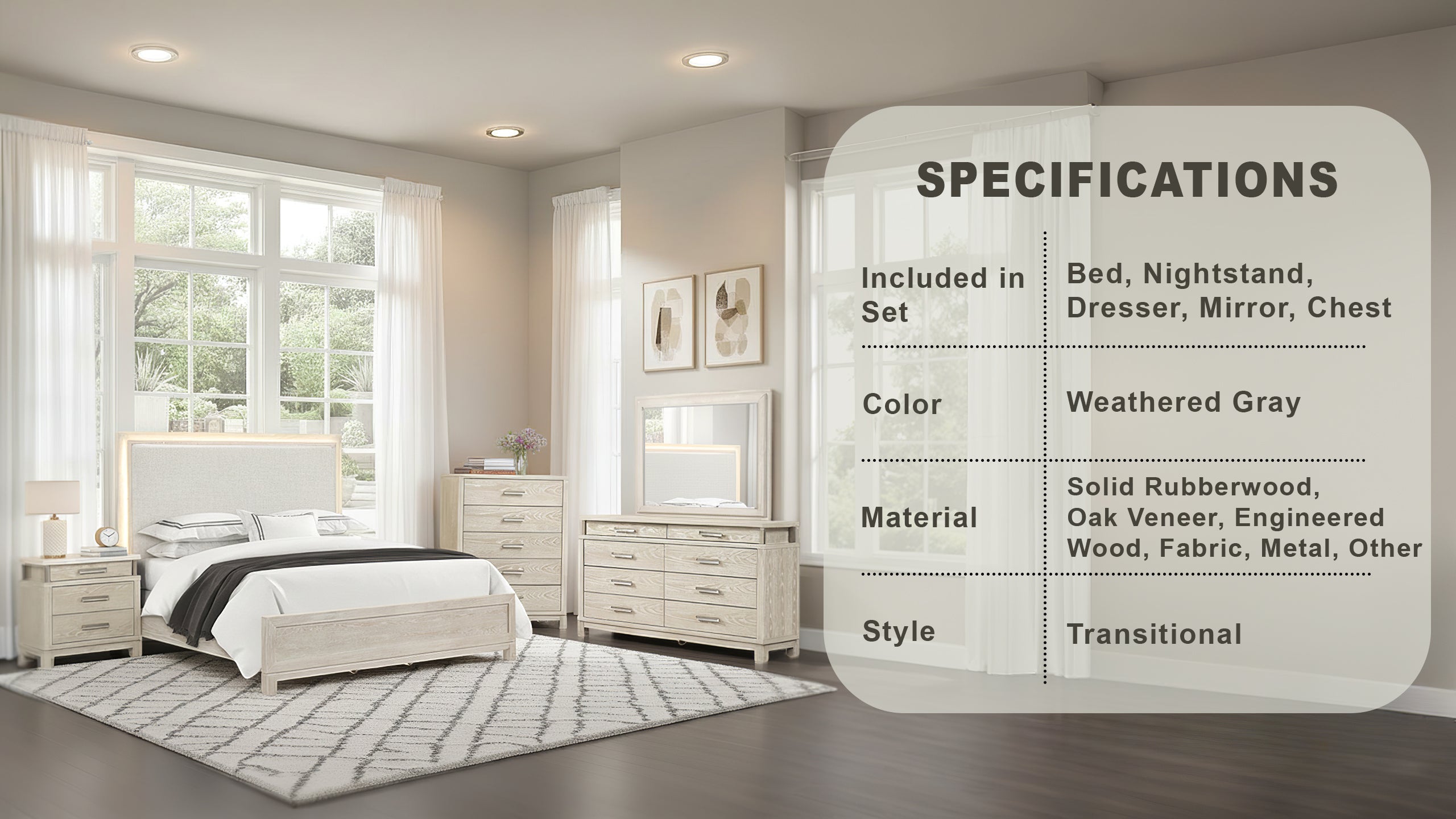 Chavigny Transitional Bedroom Set, 5 Pieces