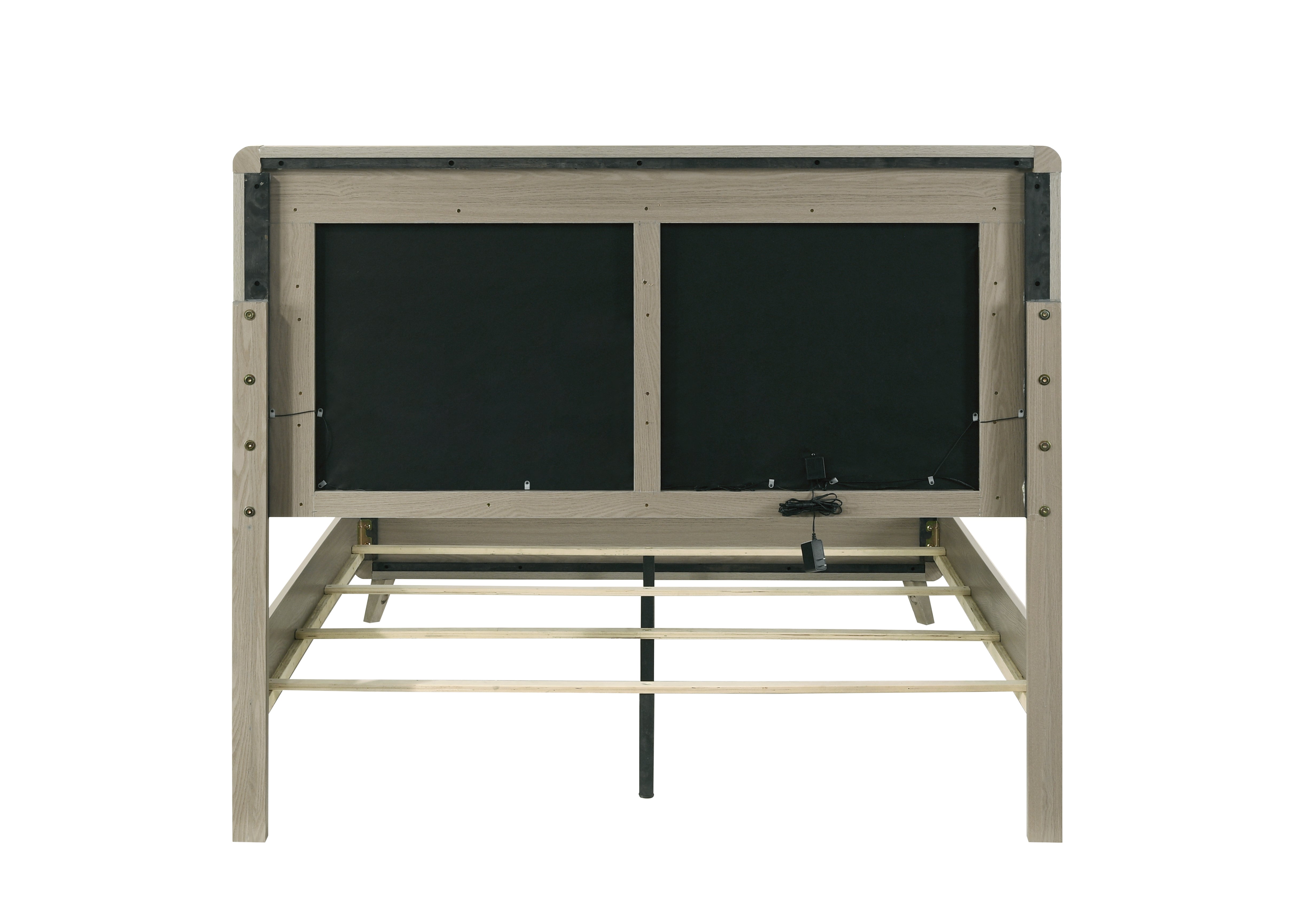 Contemporary Gray Bed with LED Wood Panel Headboard