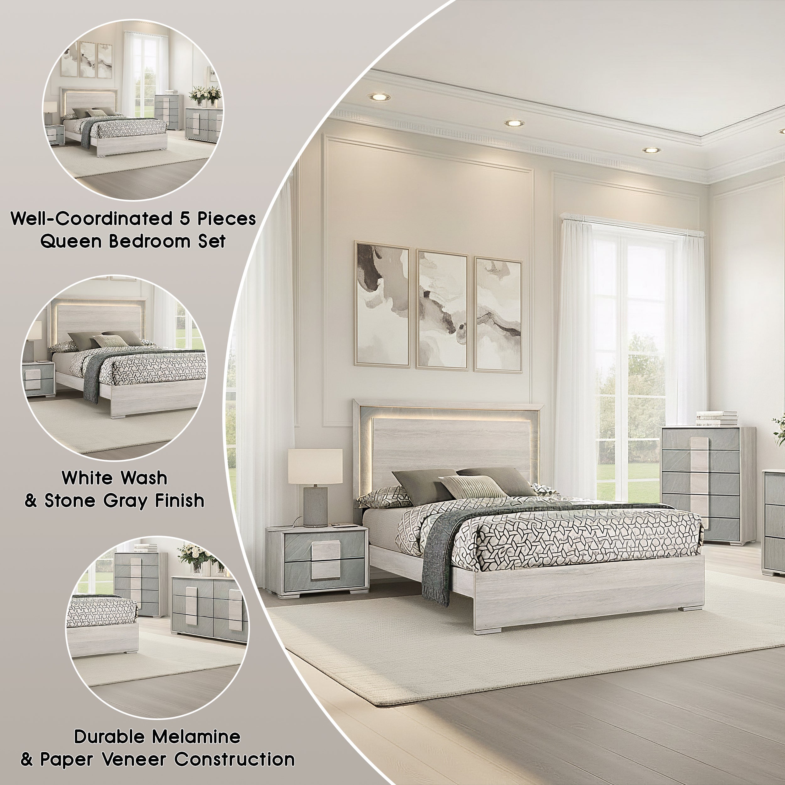 Ruthgate Contemporary Bedroom Set, 5 Pieces