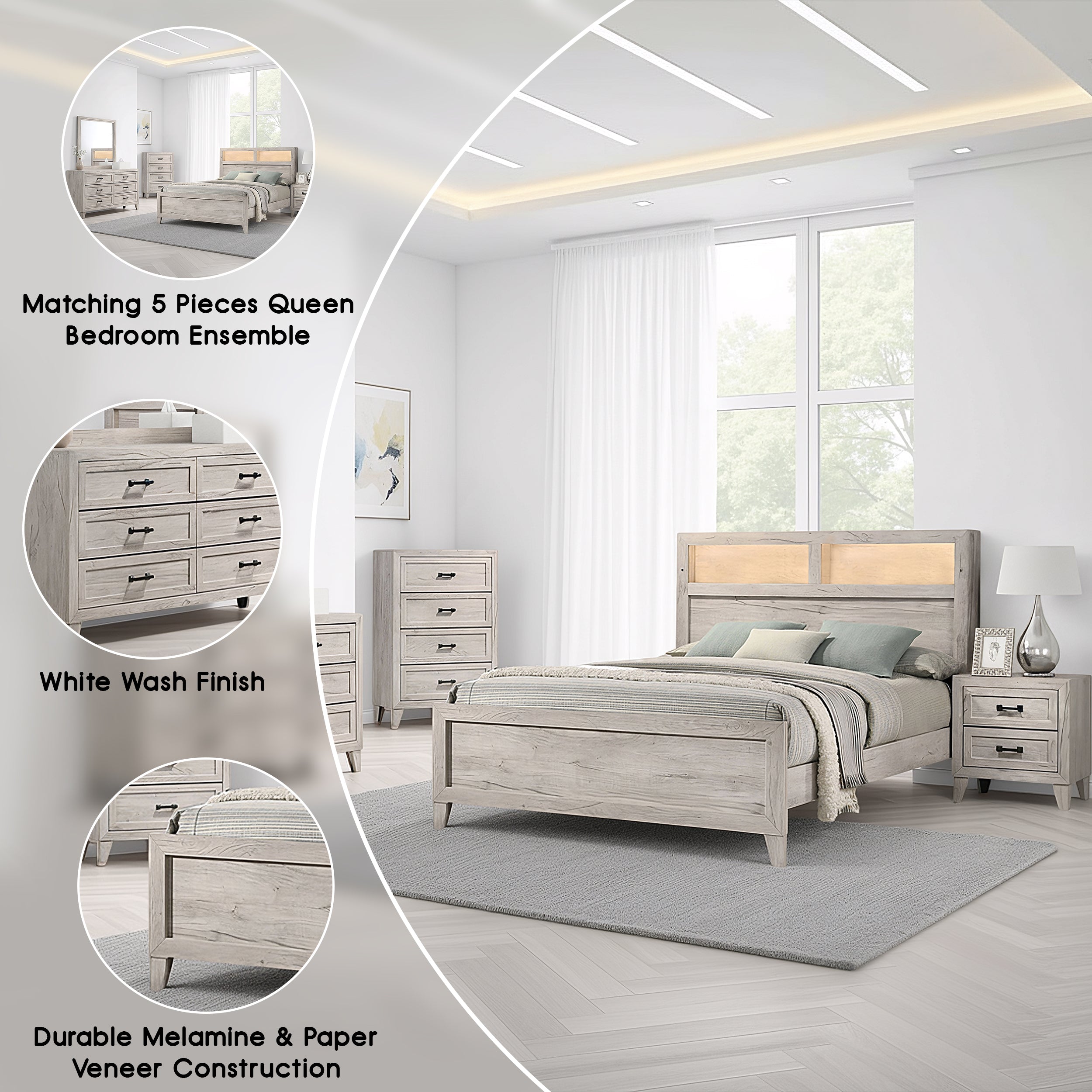 Oskarvik Contemporary Bedroom Set, 5 Pieces