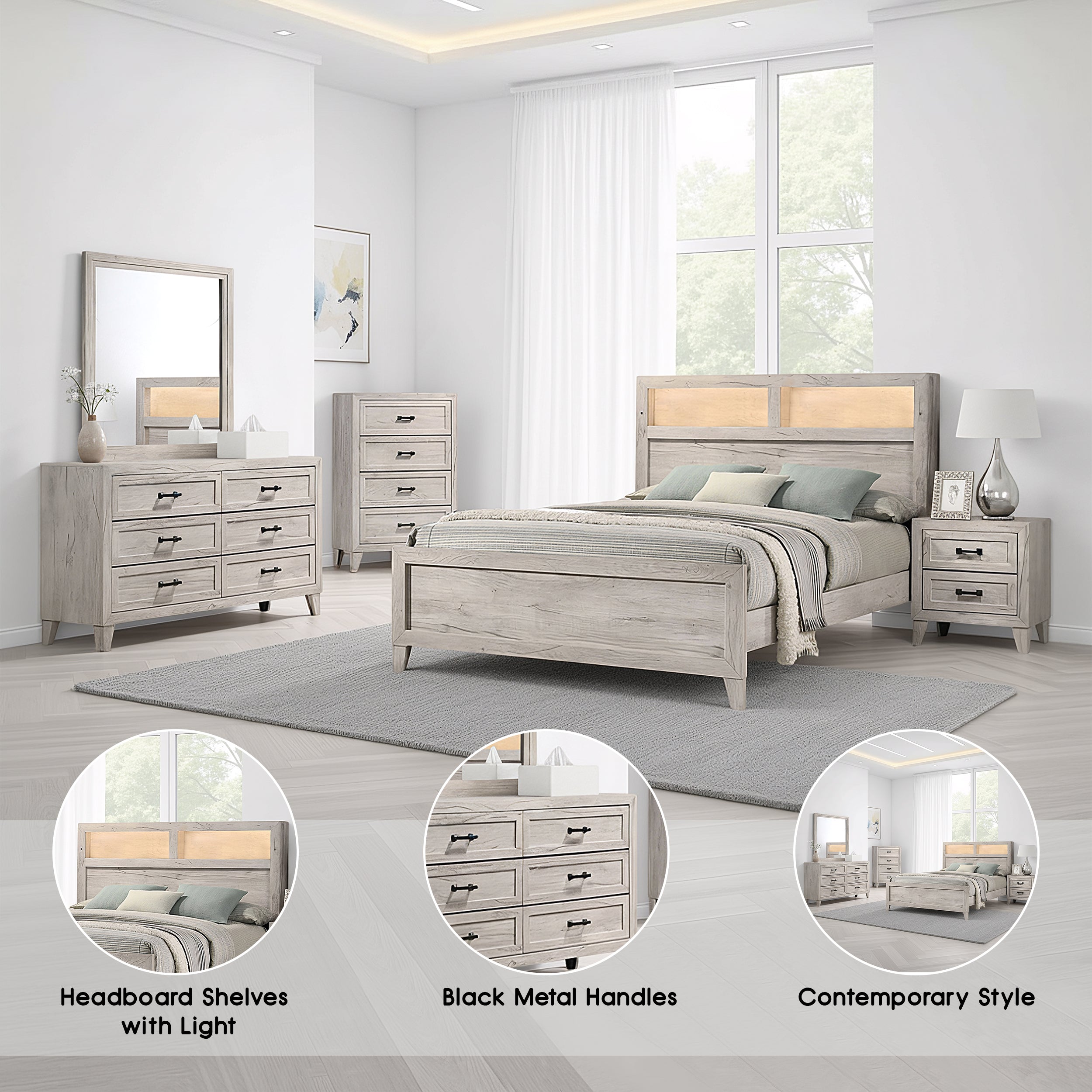Oskarvik Contemporary Bedroom Set, 5 Pieces