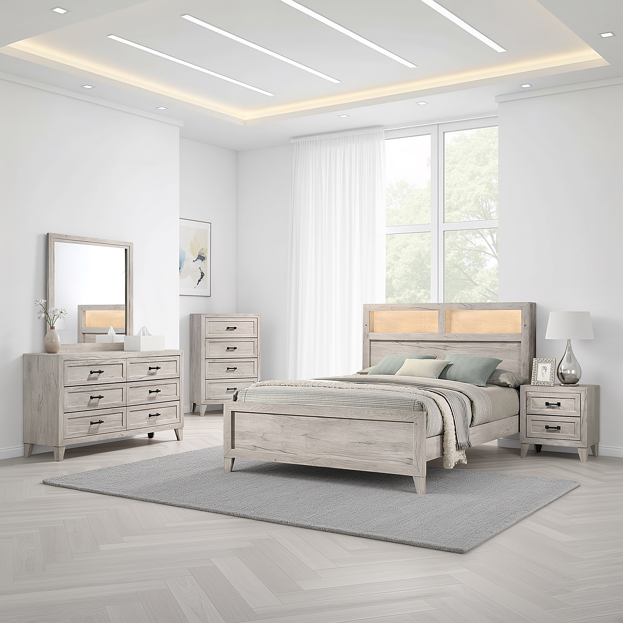 Oskarvik Contemporary Bedroom Set, 5 Pieces
