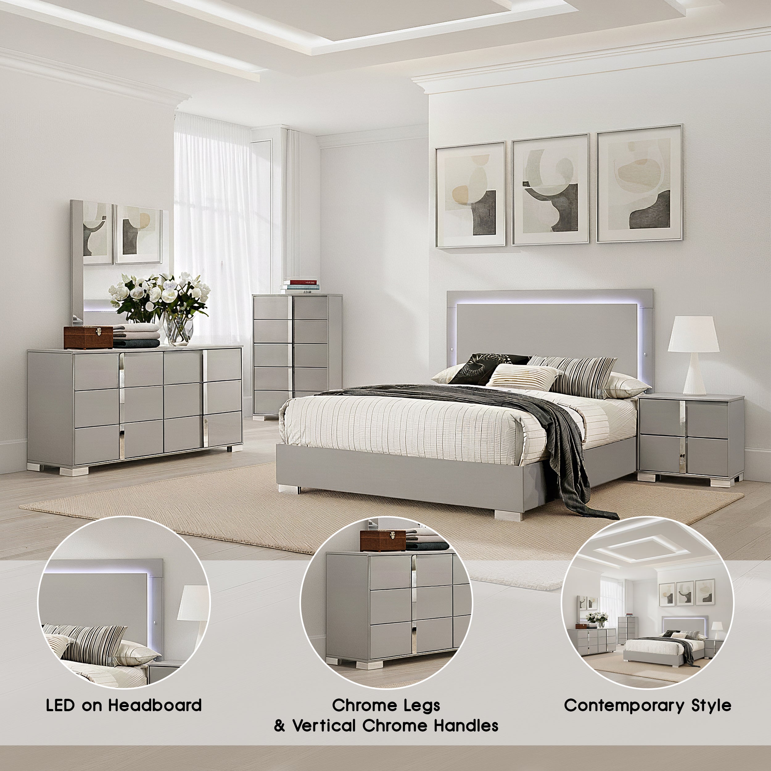 Eclissia Contemporary Bedroom Set, 5 Pieces