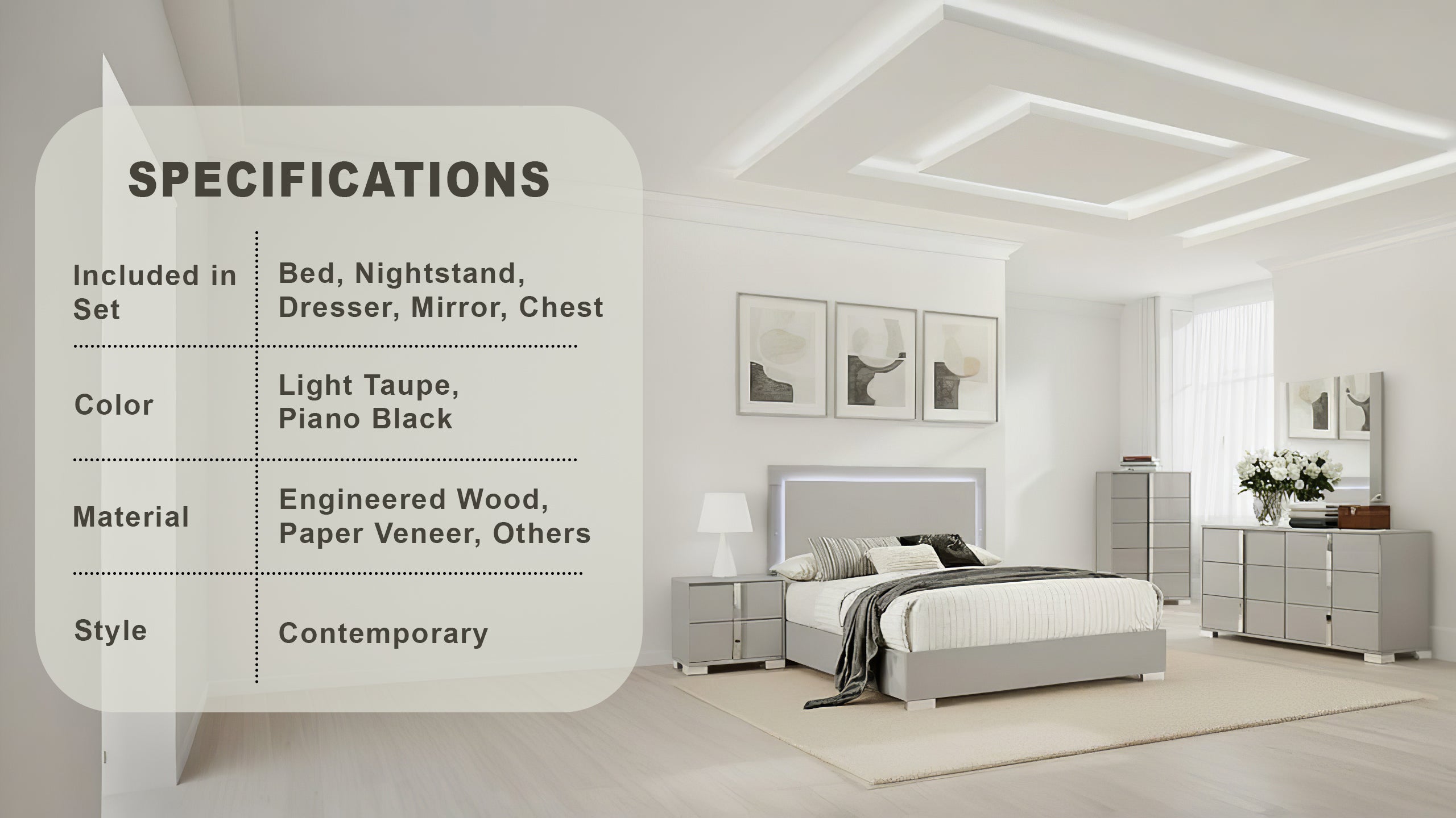 Eclissia Contemporary Bedroom Set, 5 Pieces