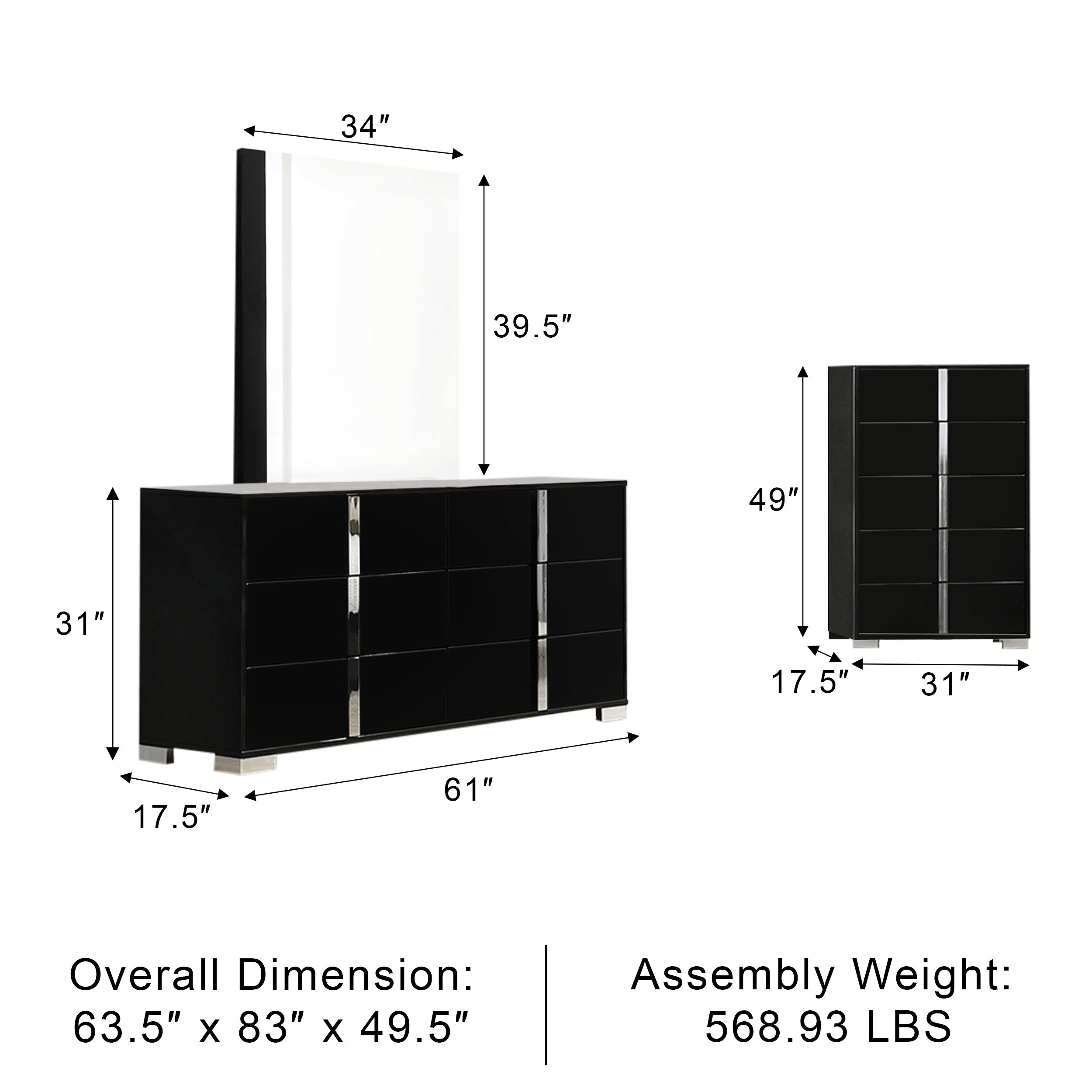 Eclissia Contemporary Bedroom Set, 5 Pieces