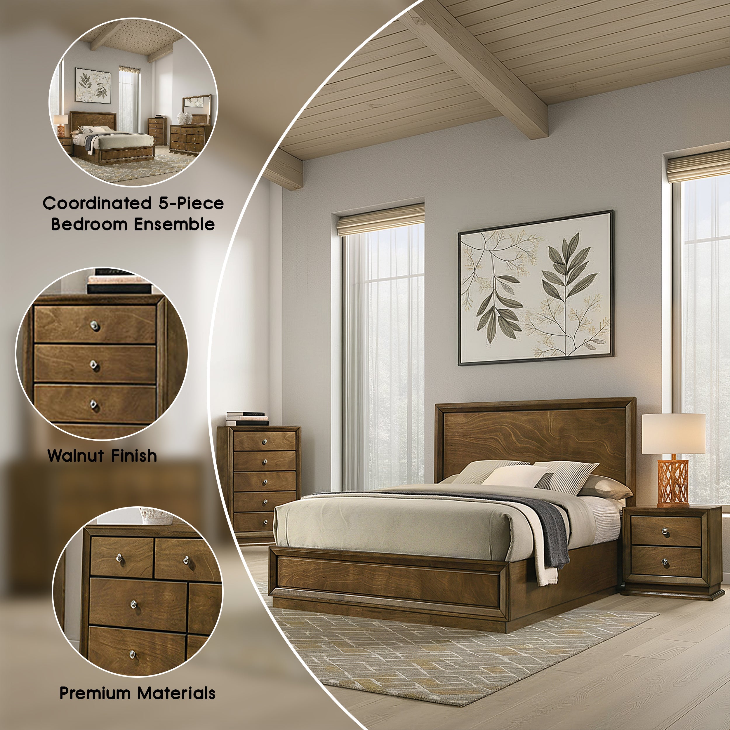 Wexford Transitional Bedroom Set, 5 Pieces
