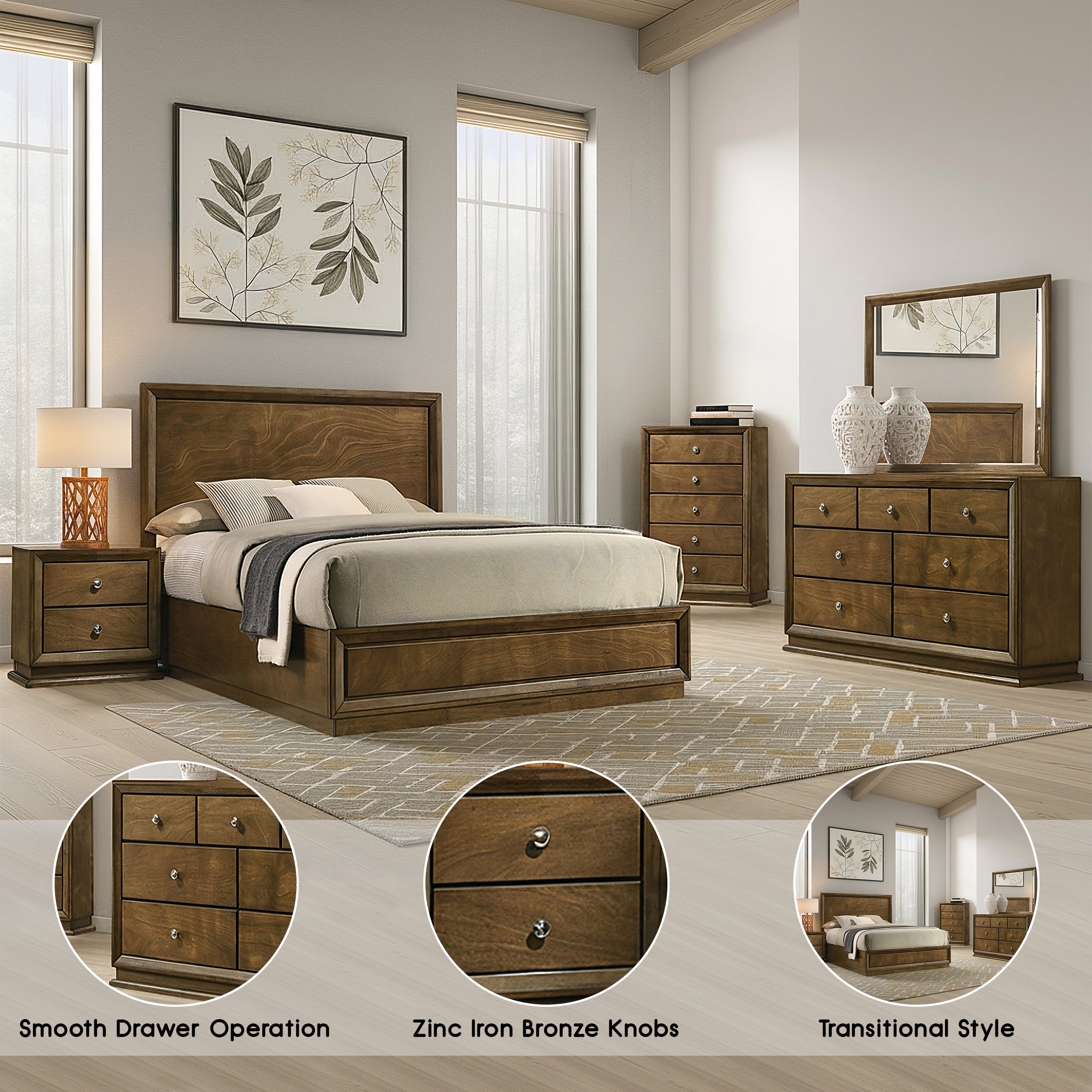 Wexford Transitional Bedroom Set, 5 Pieces