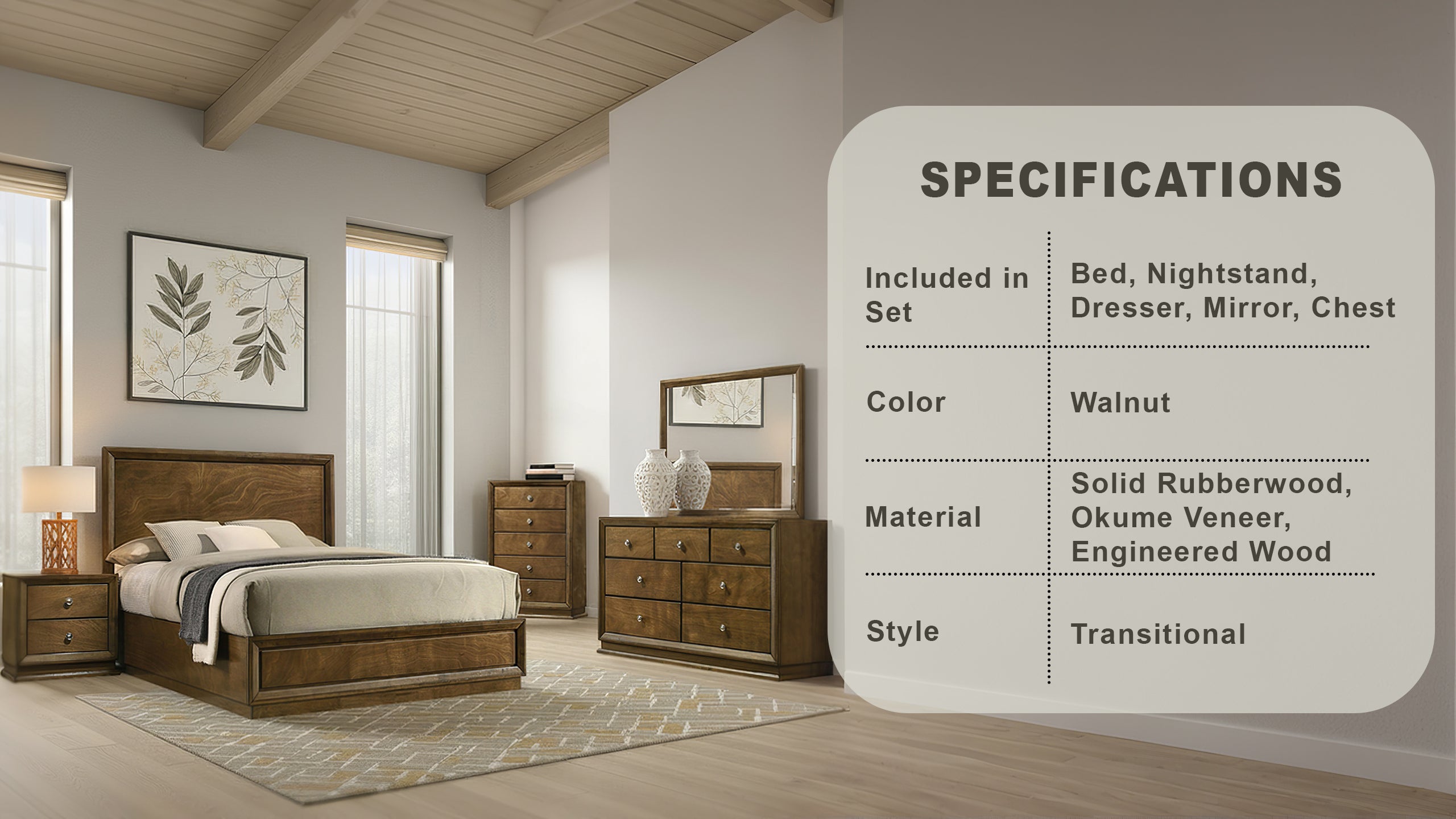 Wexford Transitional Bedroom Set, 5 Pieces