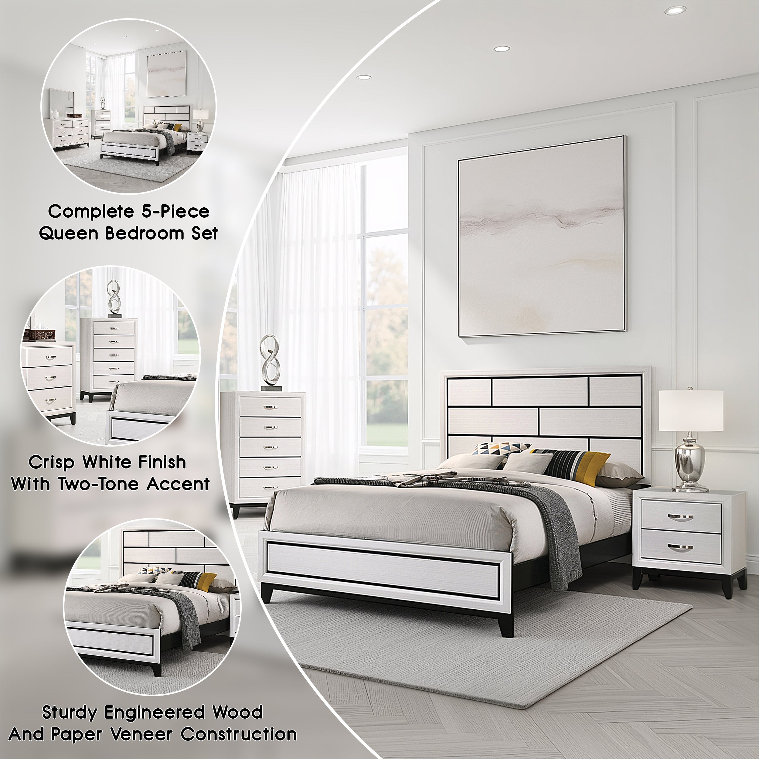 Mondaro Contemporary Bedroom Set, 5 Pieces