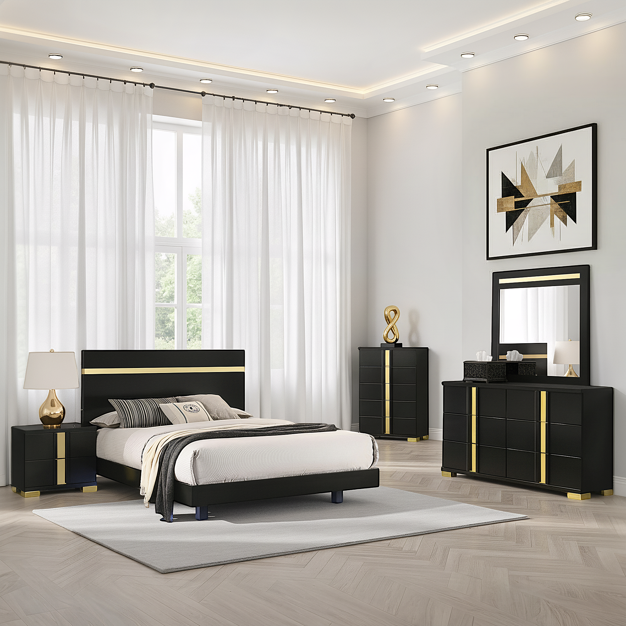 Vikholm Contemporary Bedroom Set, 5 Pieces