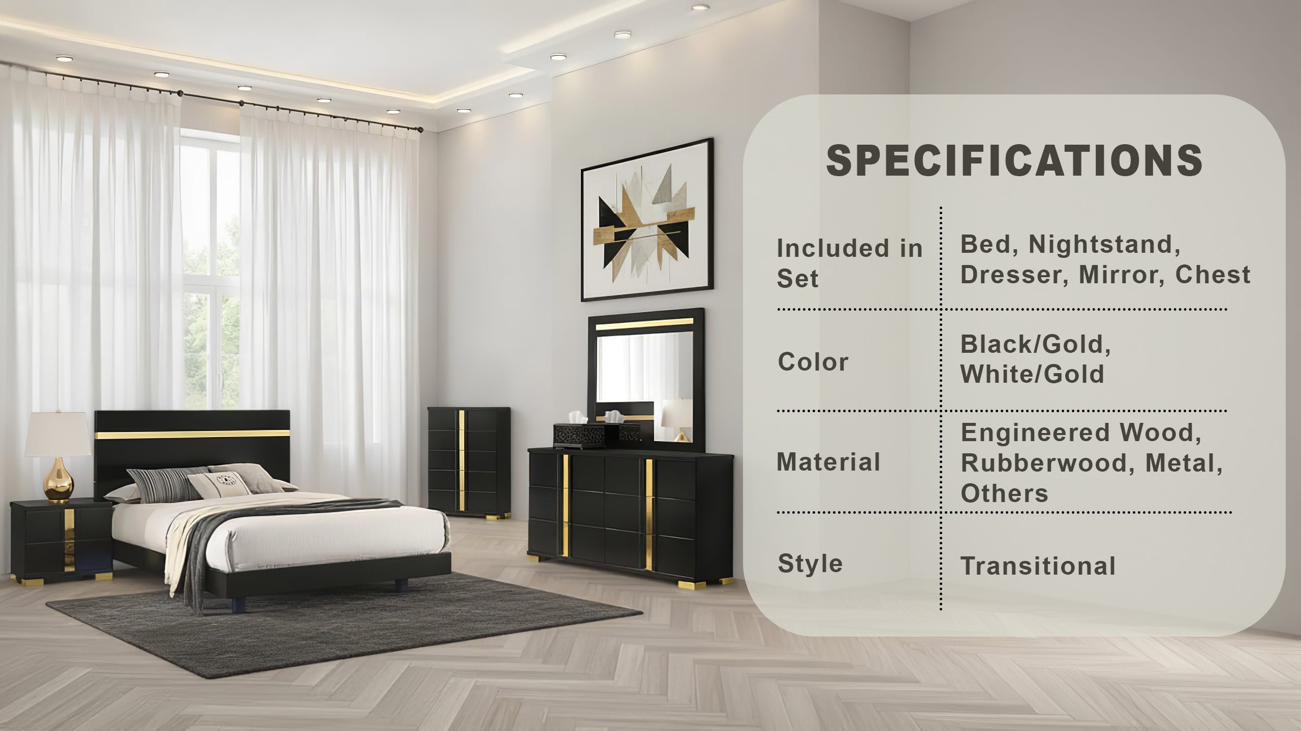 Vikholm Contemporary Bedroom Set, 5 Pieces