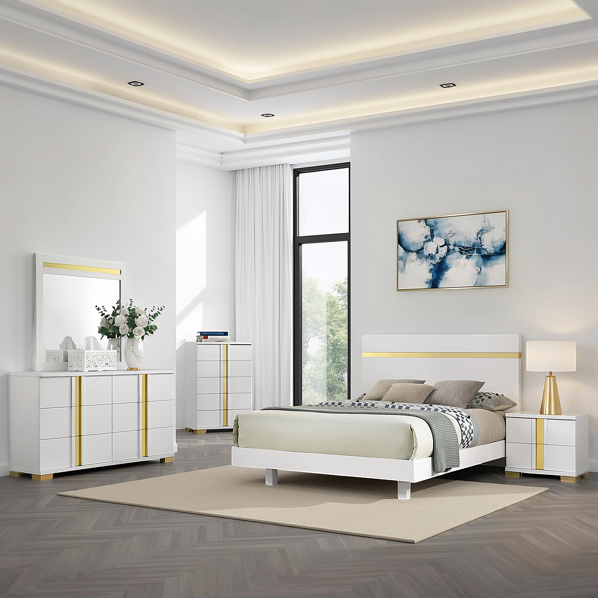 Vikholm Contemporary Bedroom Set, 5 Pieces
