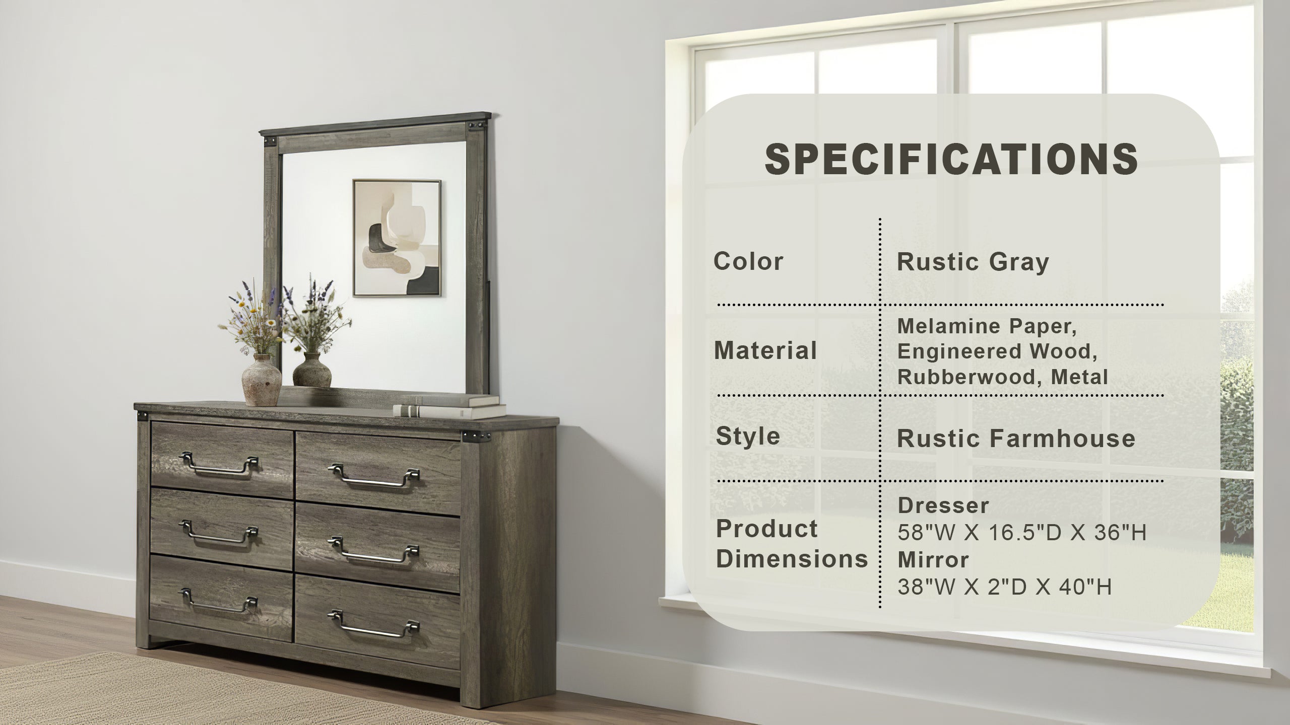 Arlingtona Rustic Farmhouse Mirror