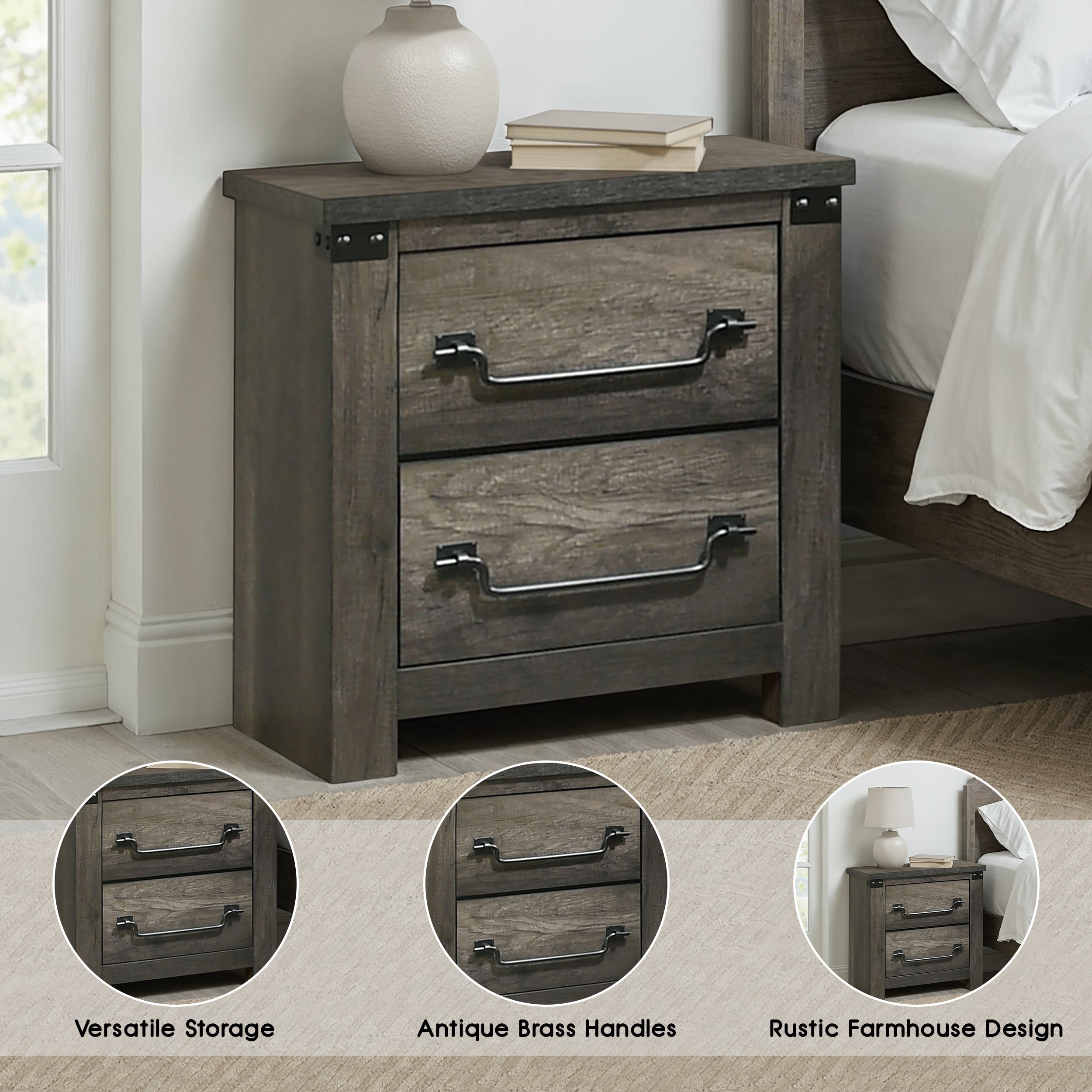 Arlingtona Rustic Farmhouse Nightstand