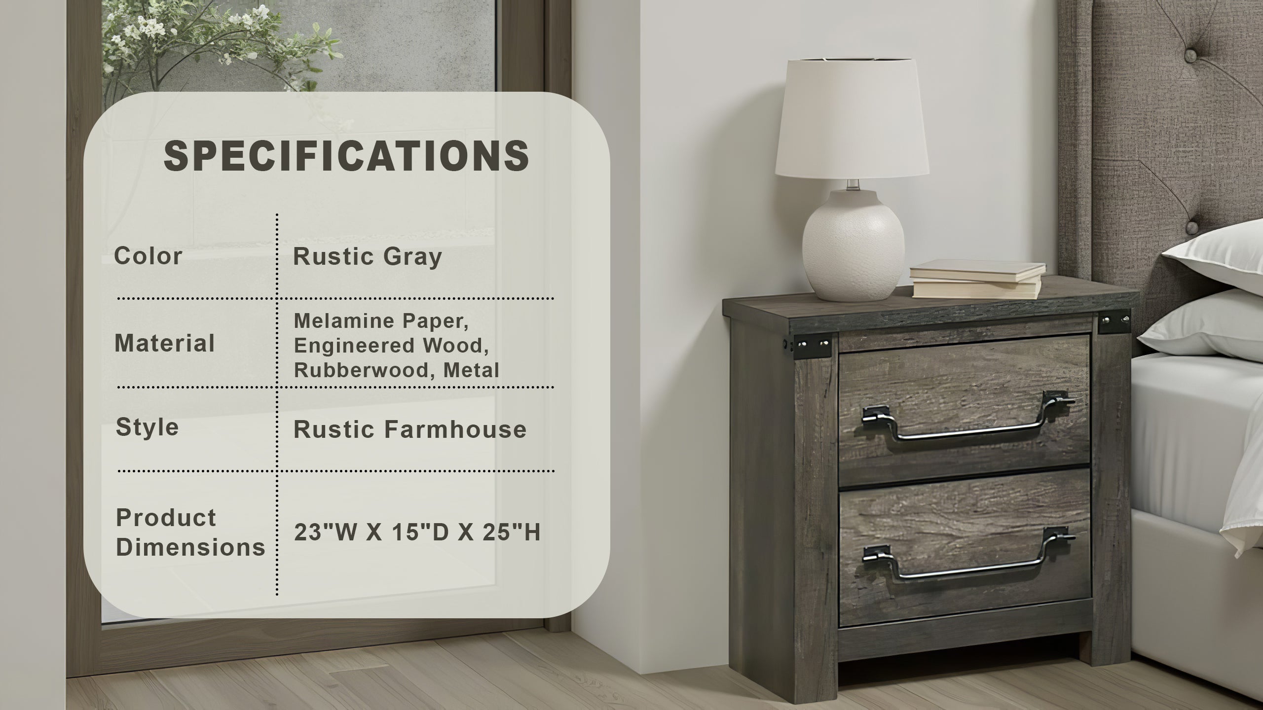 Arlingtona Rustic Farmhouse Nightstand
