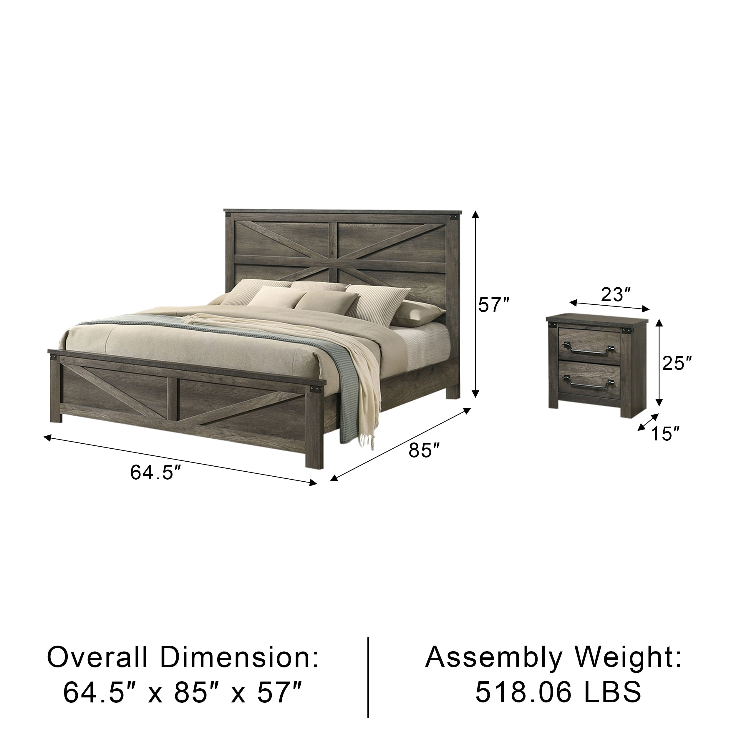 Arlingtona Rustic Farmhouse Bedroom Set, 5 Pieces