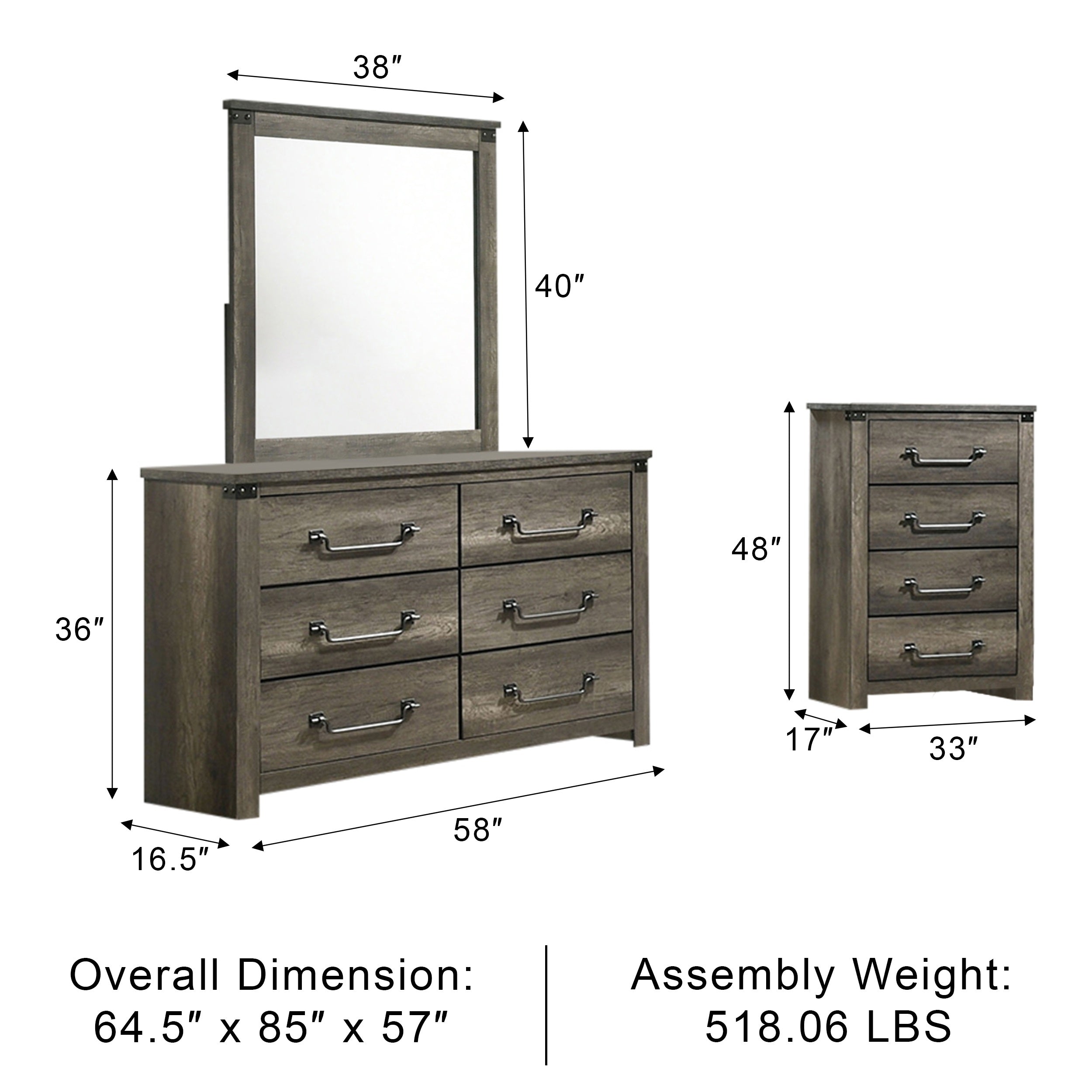 Arlingtona Rustic Farmhouse Bedroom Set, 5 Pieces