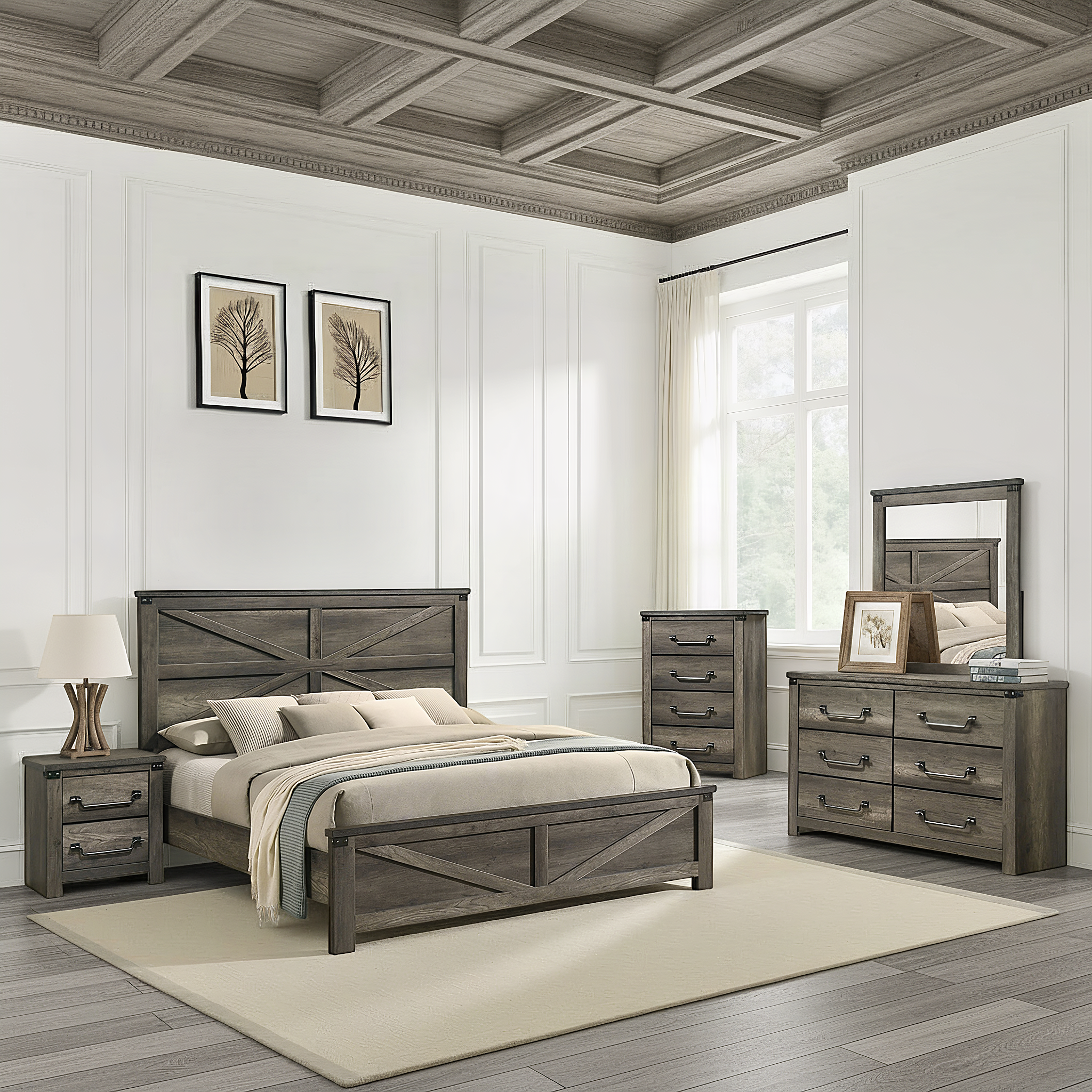 Arlingtona Rustic Farmhouse Bedroom Set, 5 Pieces
