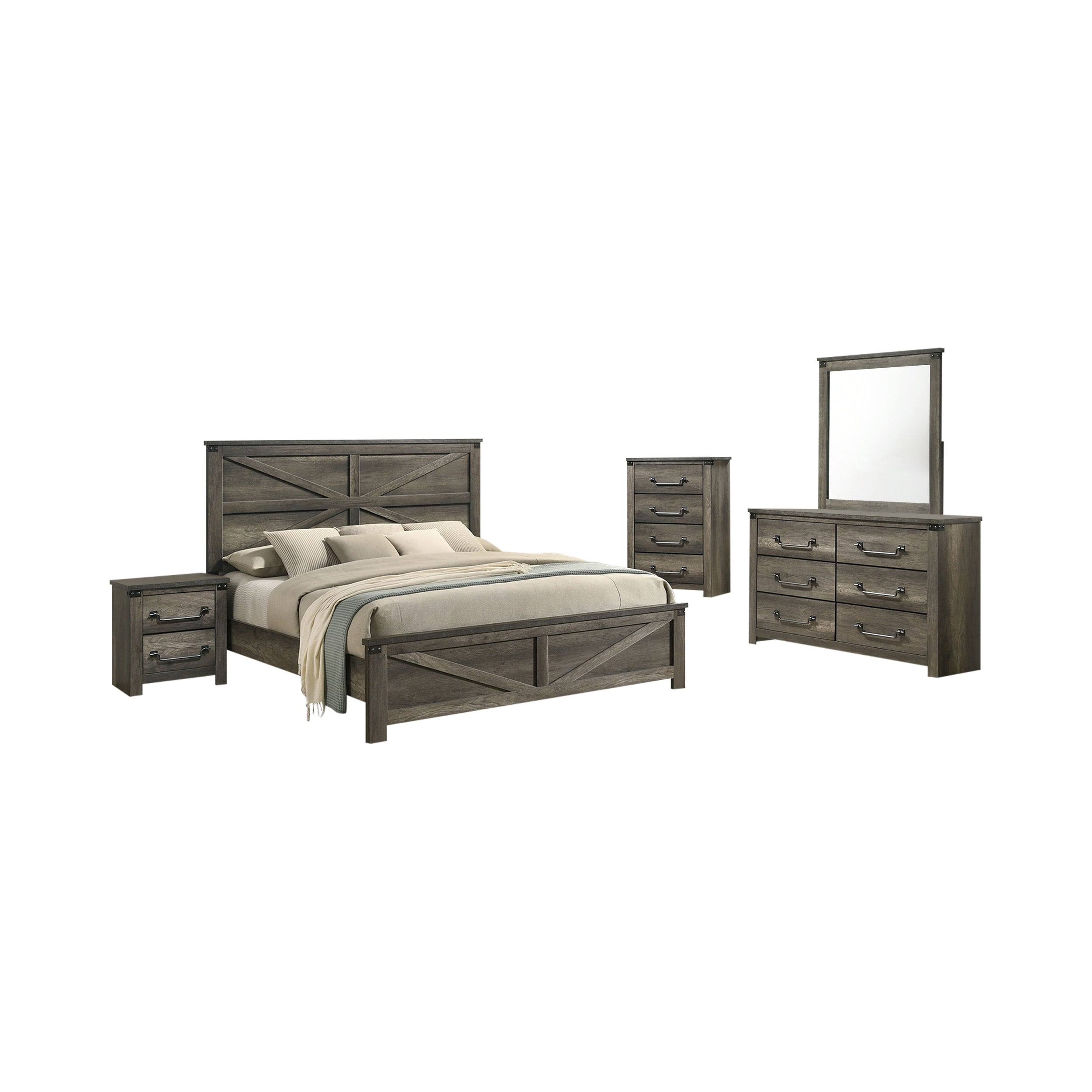 Arlingtona Rustic Farmhouse Bedroom Set, 5 Pieces