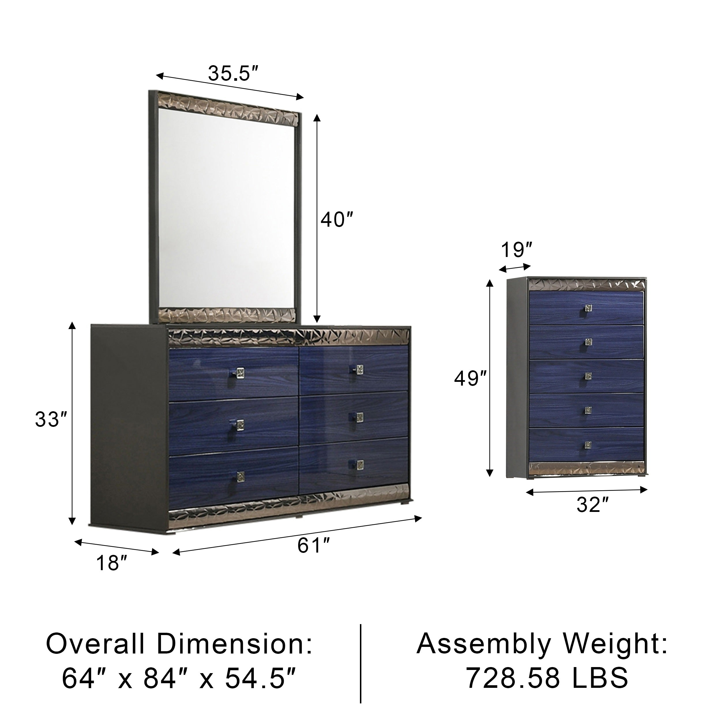Sorrenta Glam Bedroom Set, 5 Pieces