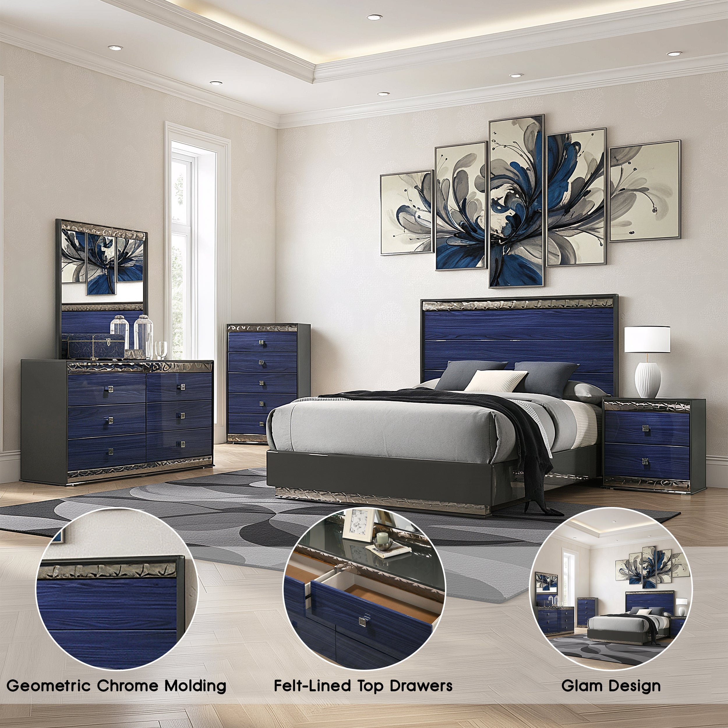 Sorrenta Glam Bedroom Set, 5 Pieces
