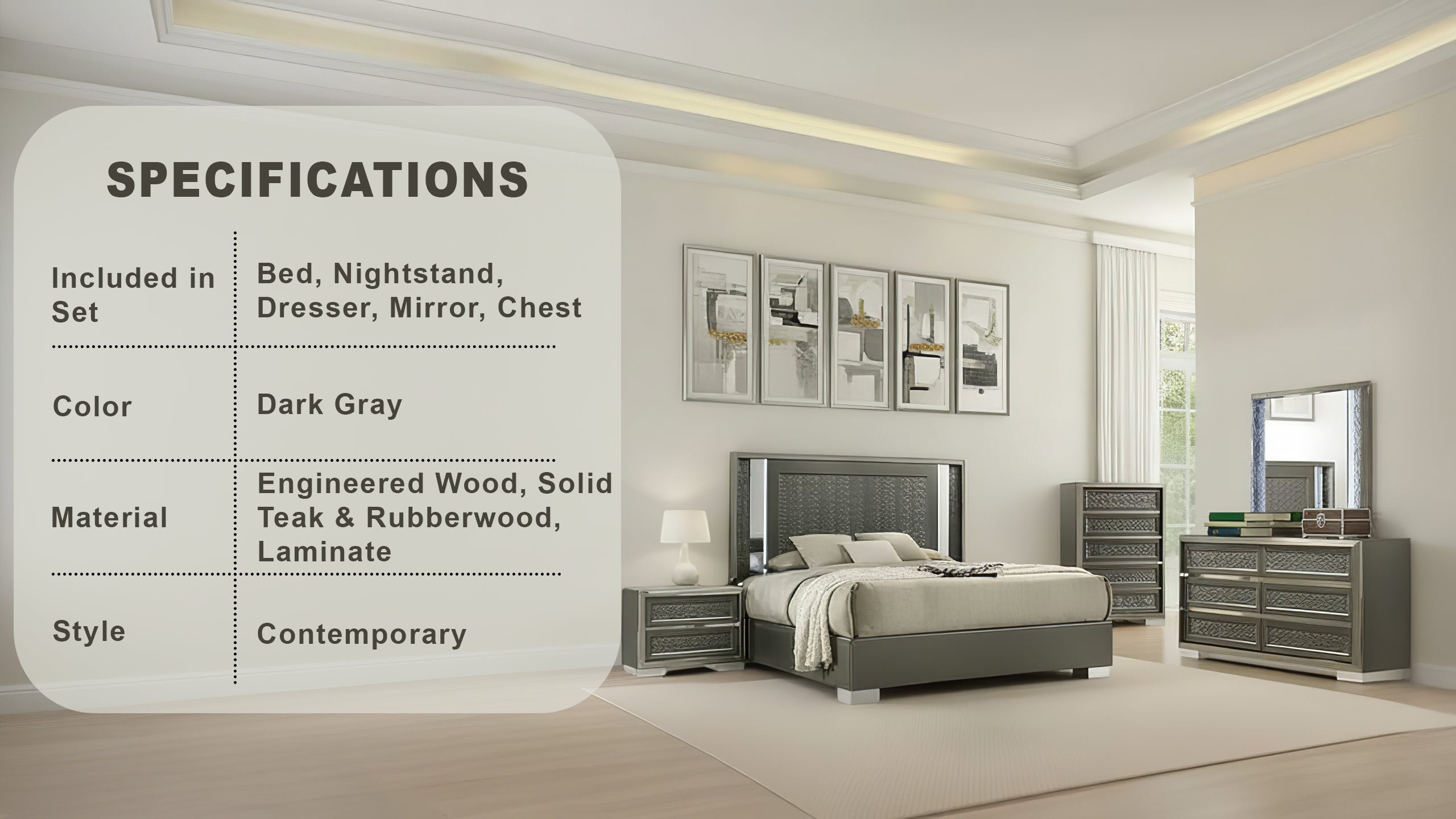 Fernhill Contemporary Bedroom Set, 5 Pieces