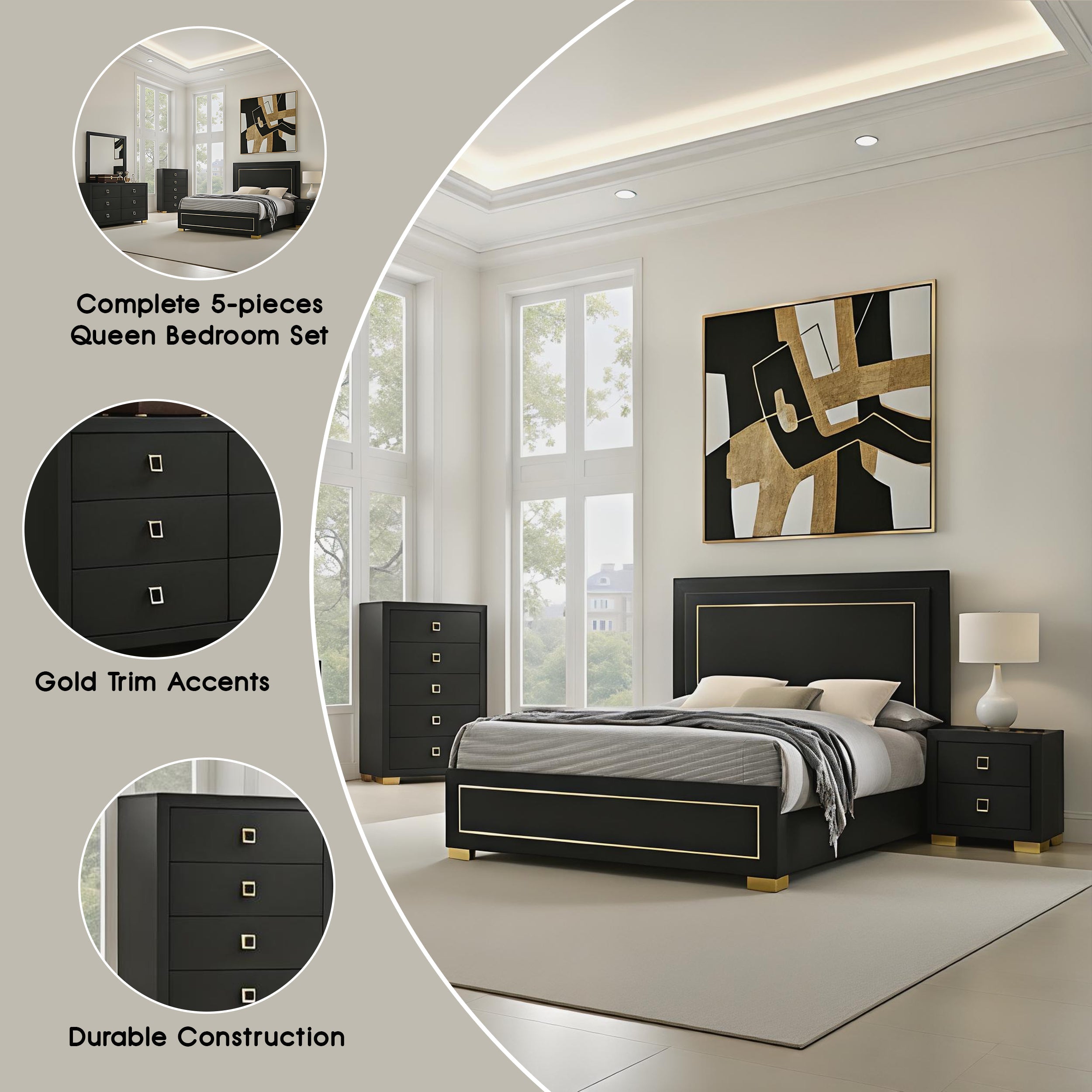 Winslow Contemporary Bedroom Set, 5 Pieces