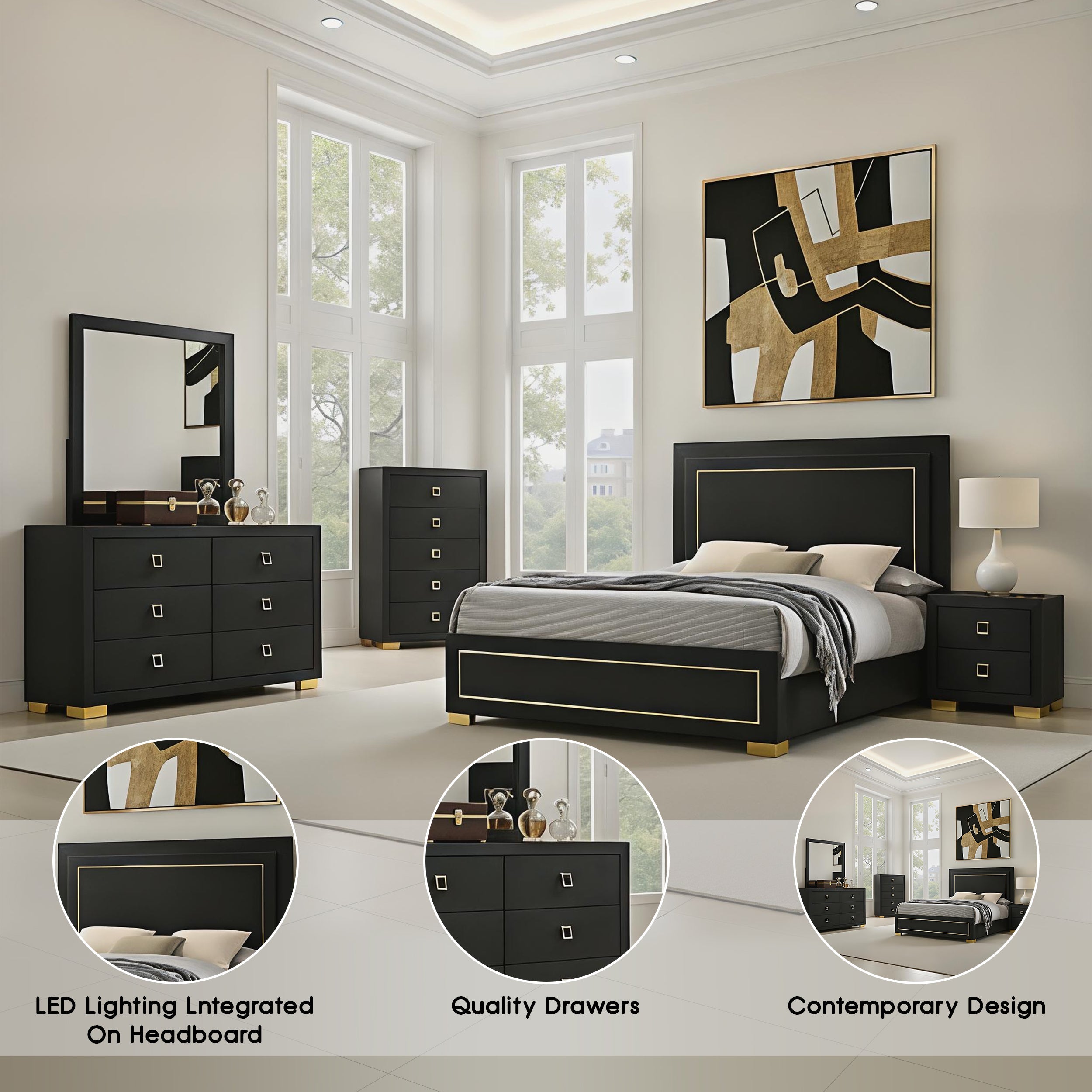 Winslow Contemporary Bedroom Set, 5 Pieces