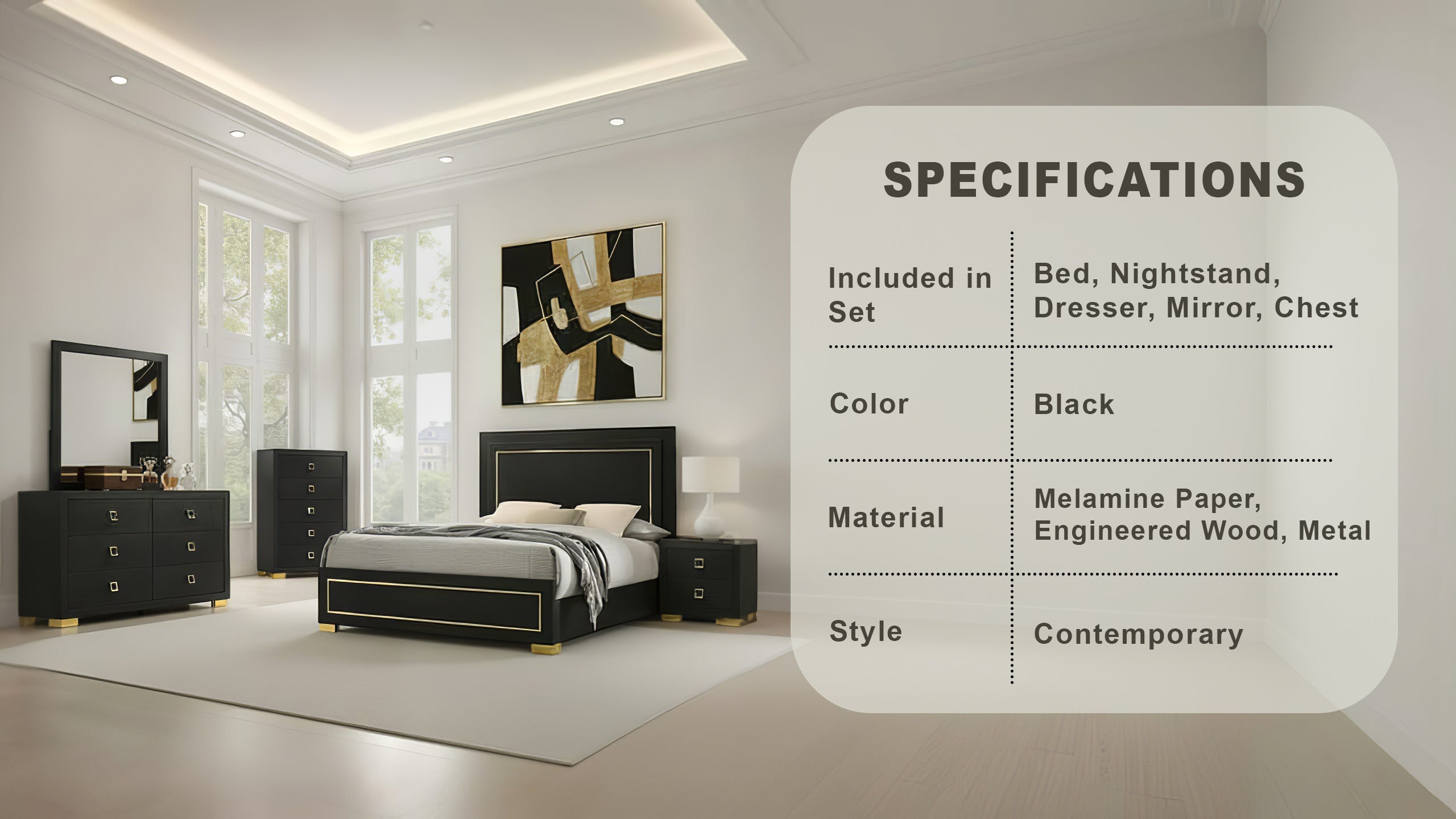 Winslow Contemporary Bedroom Set, 5 Pieces