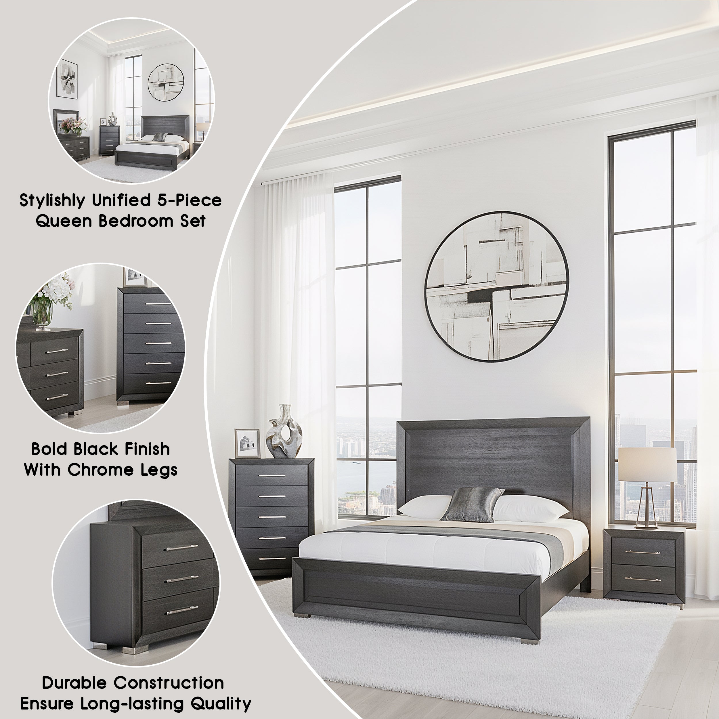 Bramley Contemporary Bedroom Set, 5 Pieces