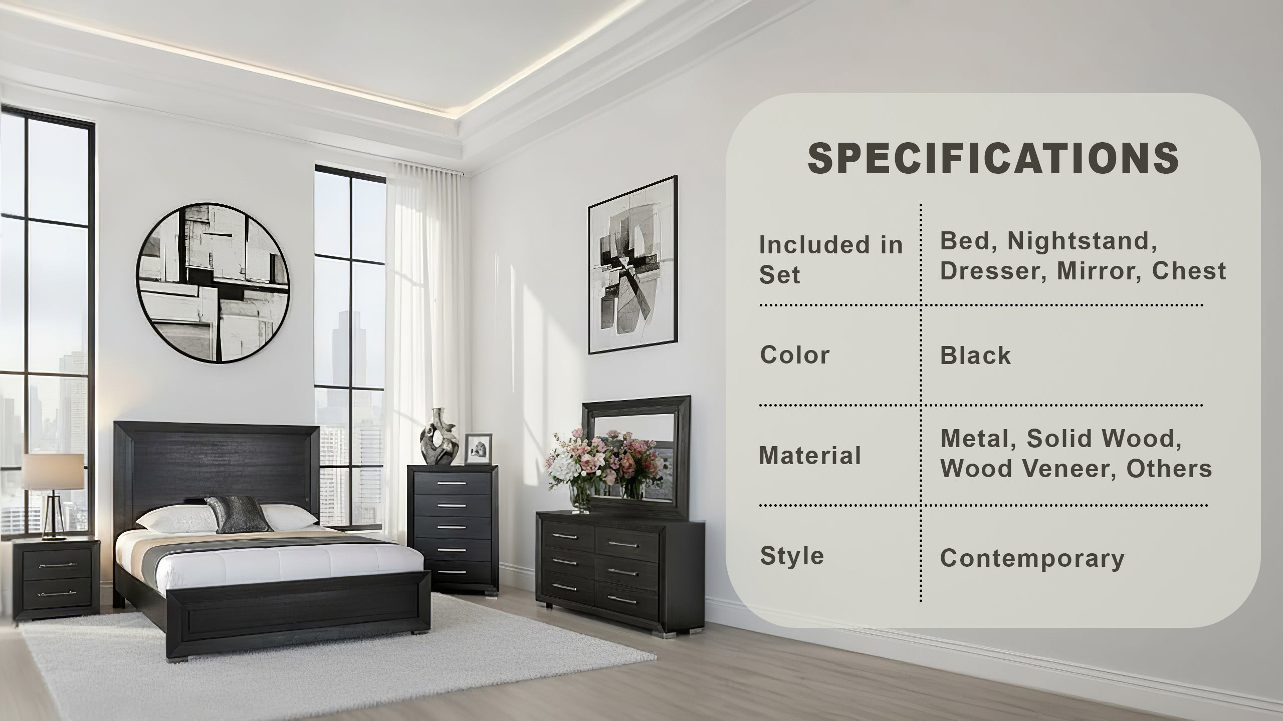 Bramley Contemporary Bedroom Set, 5 Pieces