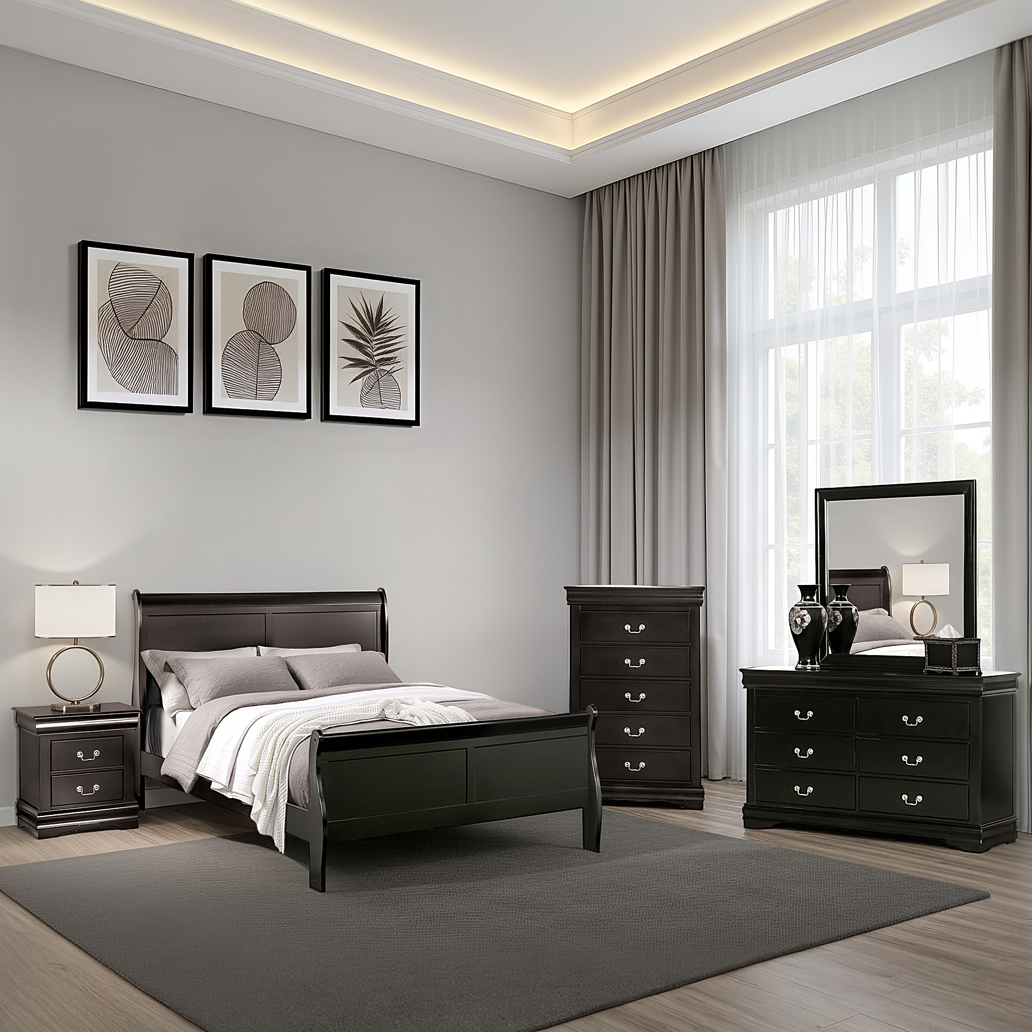 Duc De Savoie Transitional Bedroom Set, 5 Pieces