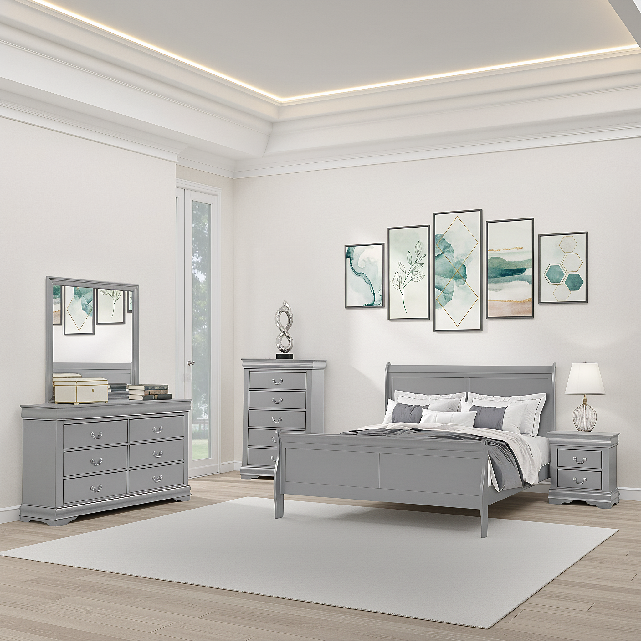 Duc De Savoie Transitional Bedroom Set, 5 Pieces