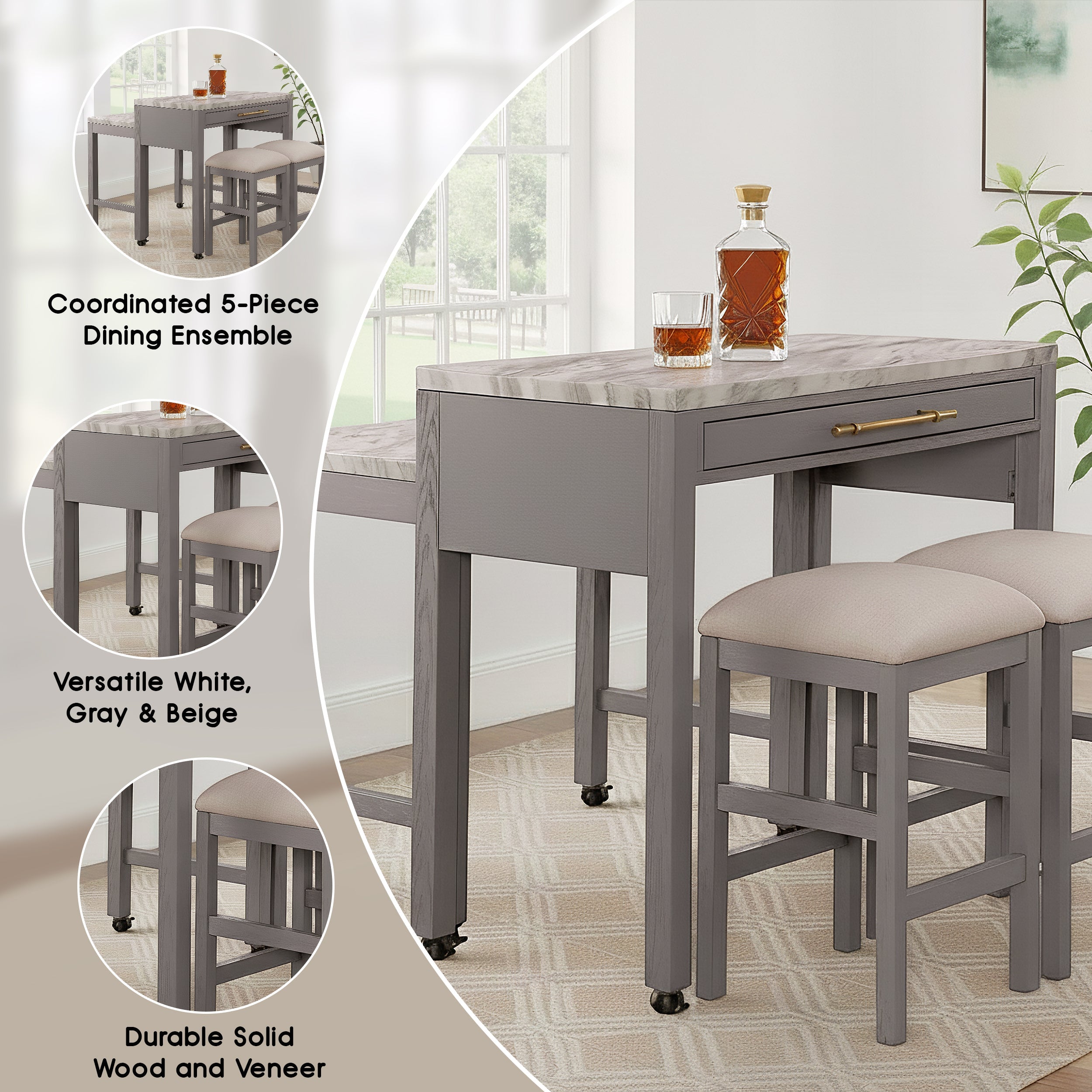 Wellington Rustic Dining Set, 5 Pieces