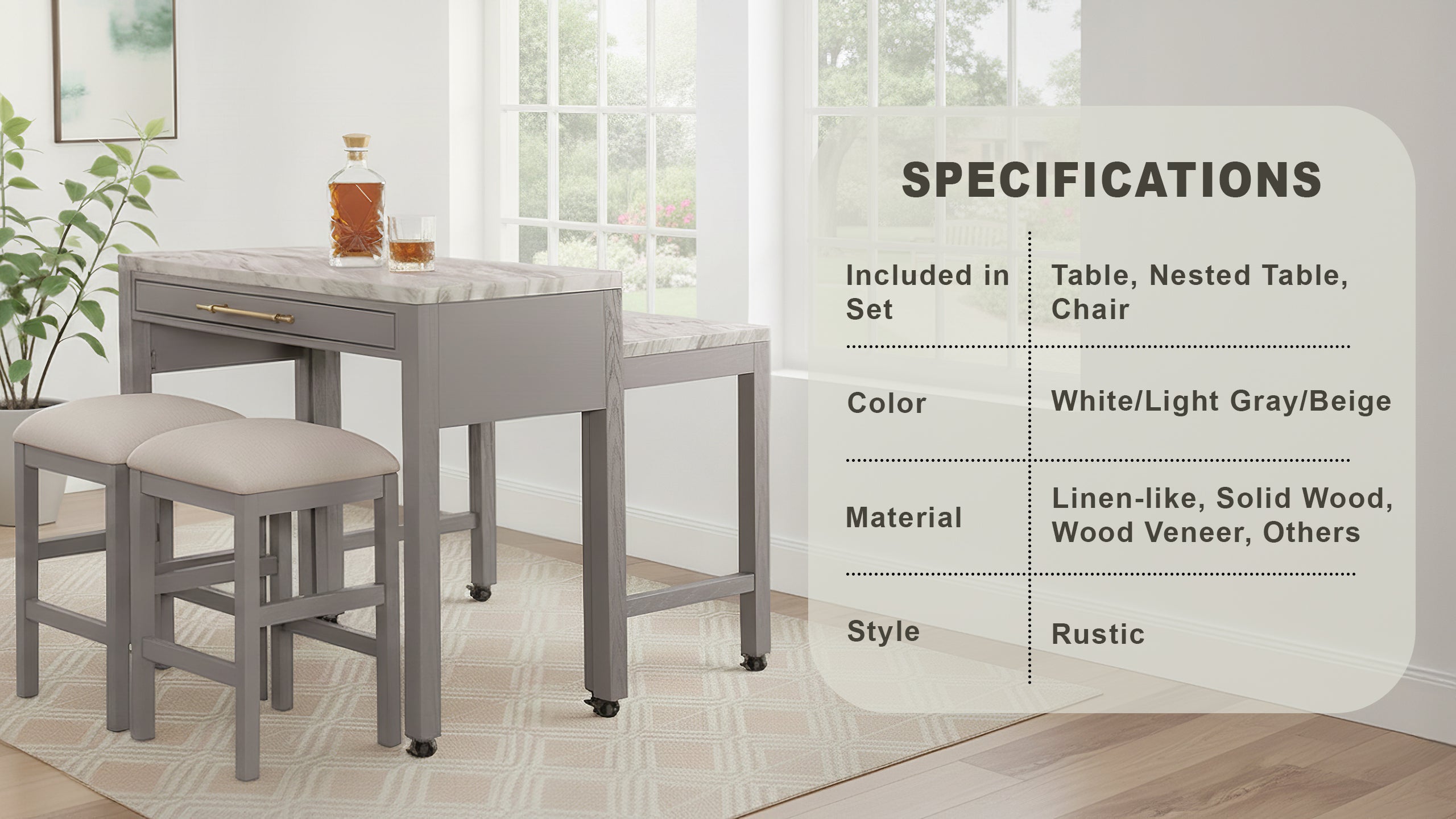 Wellington Rustic Dining Set, 5 Pieces