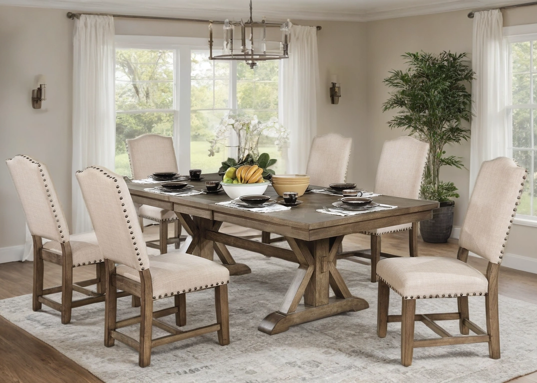 Julia Rustic Farmhouse 9-Piece Dining Set